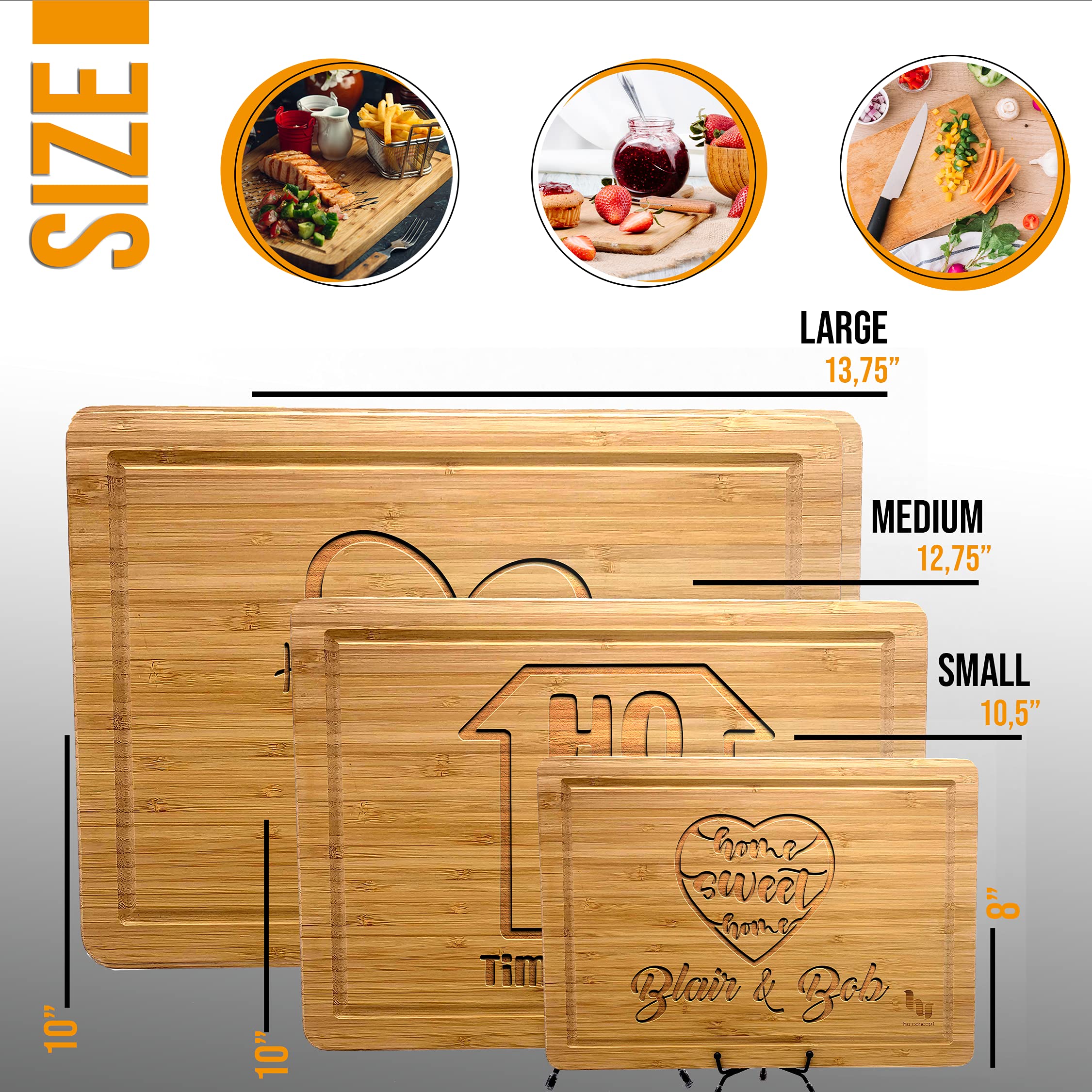 Personalized Wooden Cutting Board for Couples - Housewarming Gift with Display Stand - Engraved 