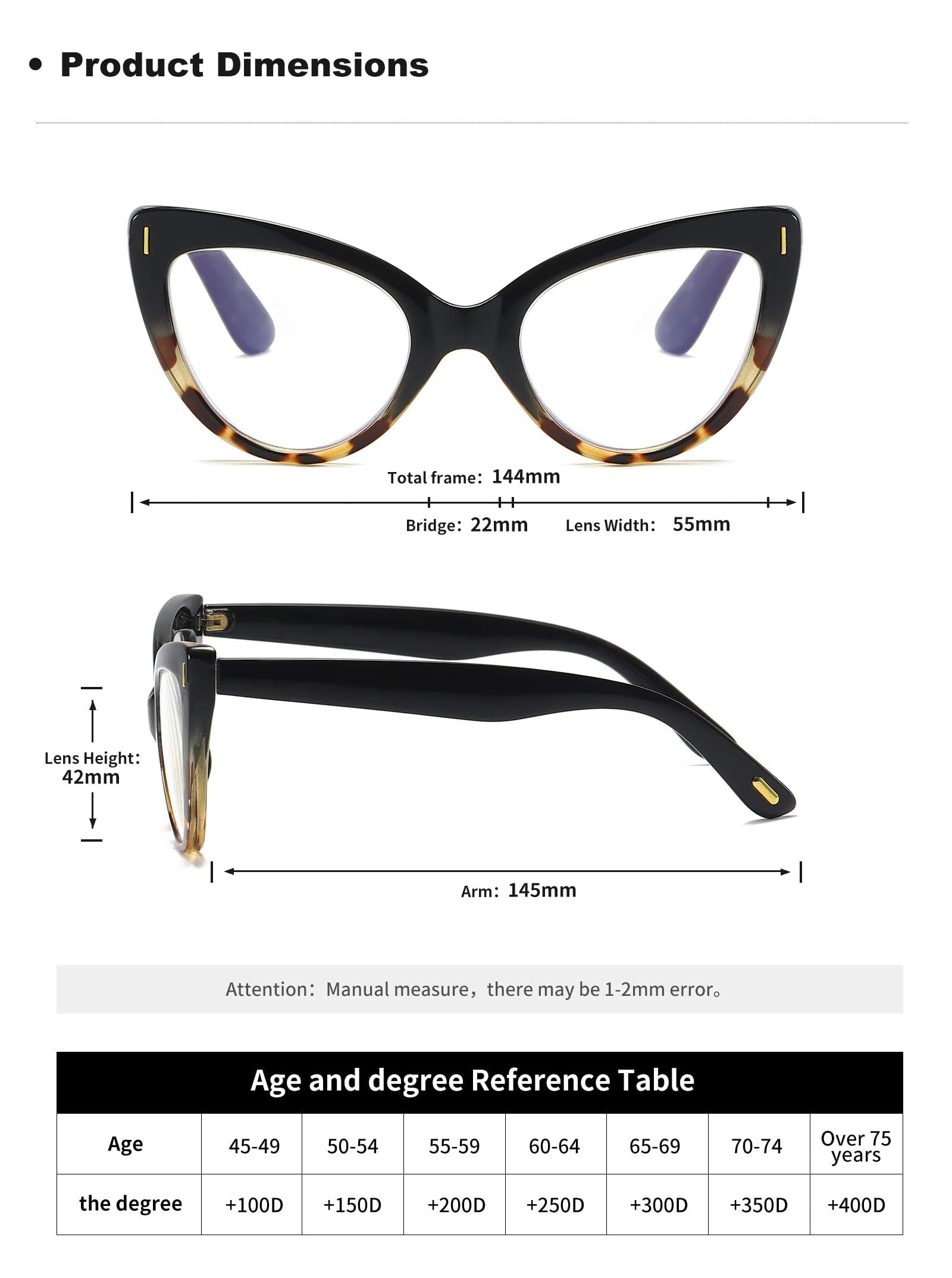 Viseng Women's Oversized Cat-Eye Reading Glasses with Blue Light Blocking - Stylish Computer Glasses for Work & Screen Time (Black/Tortoise +1.0) - Perfect for Office, Reading & Digital Eye Strain Relief