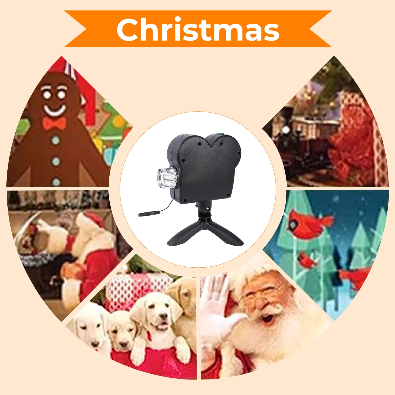 Christmas Window Projector with Tripod - 12 Built-in Holiday Movies for Indoor & Outdoor Decor | Perfect for Xmas, Halloween, Party, Garden & Landscape Projection