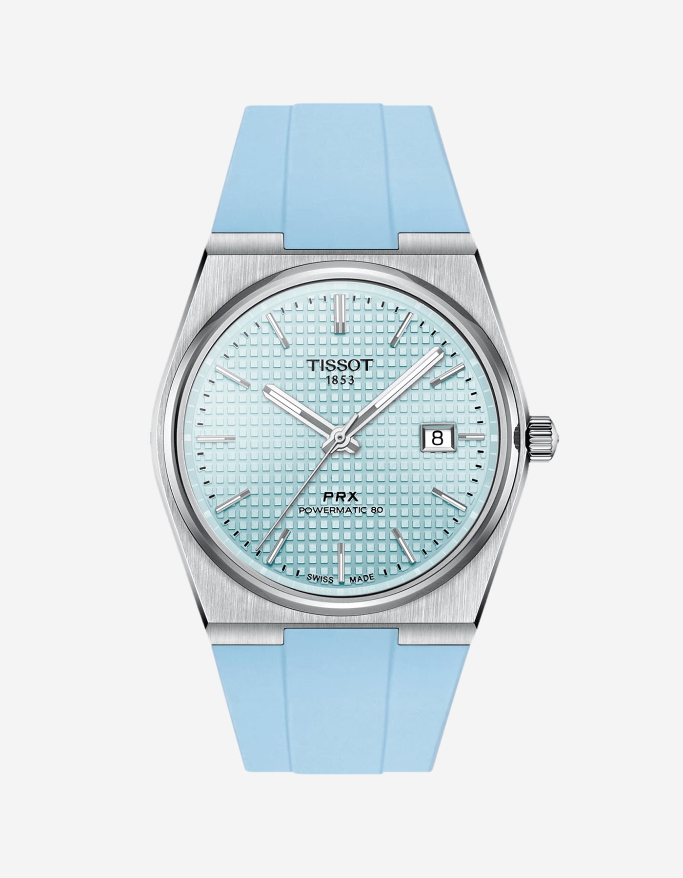 Premium FKM Rubber Watch Band for Tissot PRX Powermatic 80 40mm Ice Blue - Durable Replacement Strap for Sports, Swimming & Everyday Wear