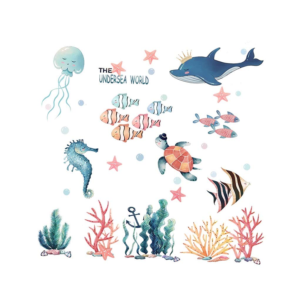 QIAOLI Marine Animal Wall Stickers - Self-Adhesive Wall Decals for Kids Room Decor, Nursery, Playroom | Underwater Theme Removable Wall Art Murals & Wallpaper