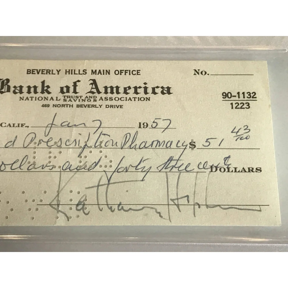 Authentic Katharine Hepburn Signed Check with PSA/DNA COA - Rare Philadelphia Story Movie Memorabilia - Perfect for Film Collectors & Classic Hollywood Fans