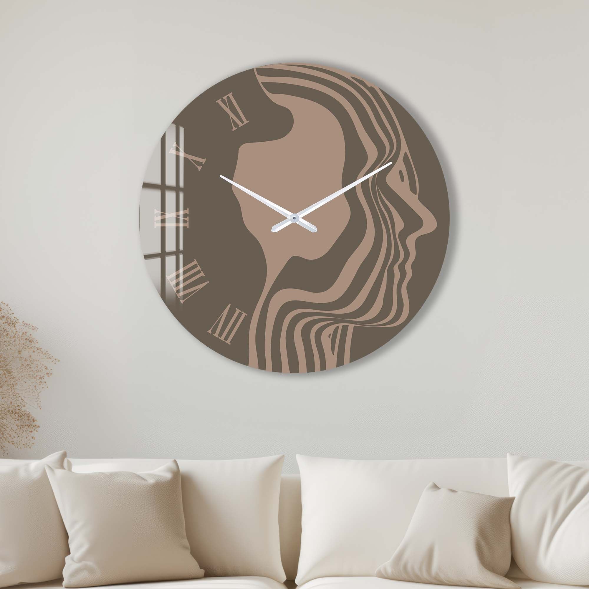 Elegant Brown Silhouette Glass Wall Clock - Modern Home & Office Decor - Perfect for Living Room, Bedroom, or Kitchen