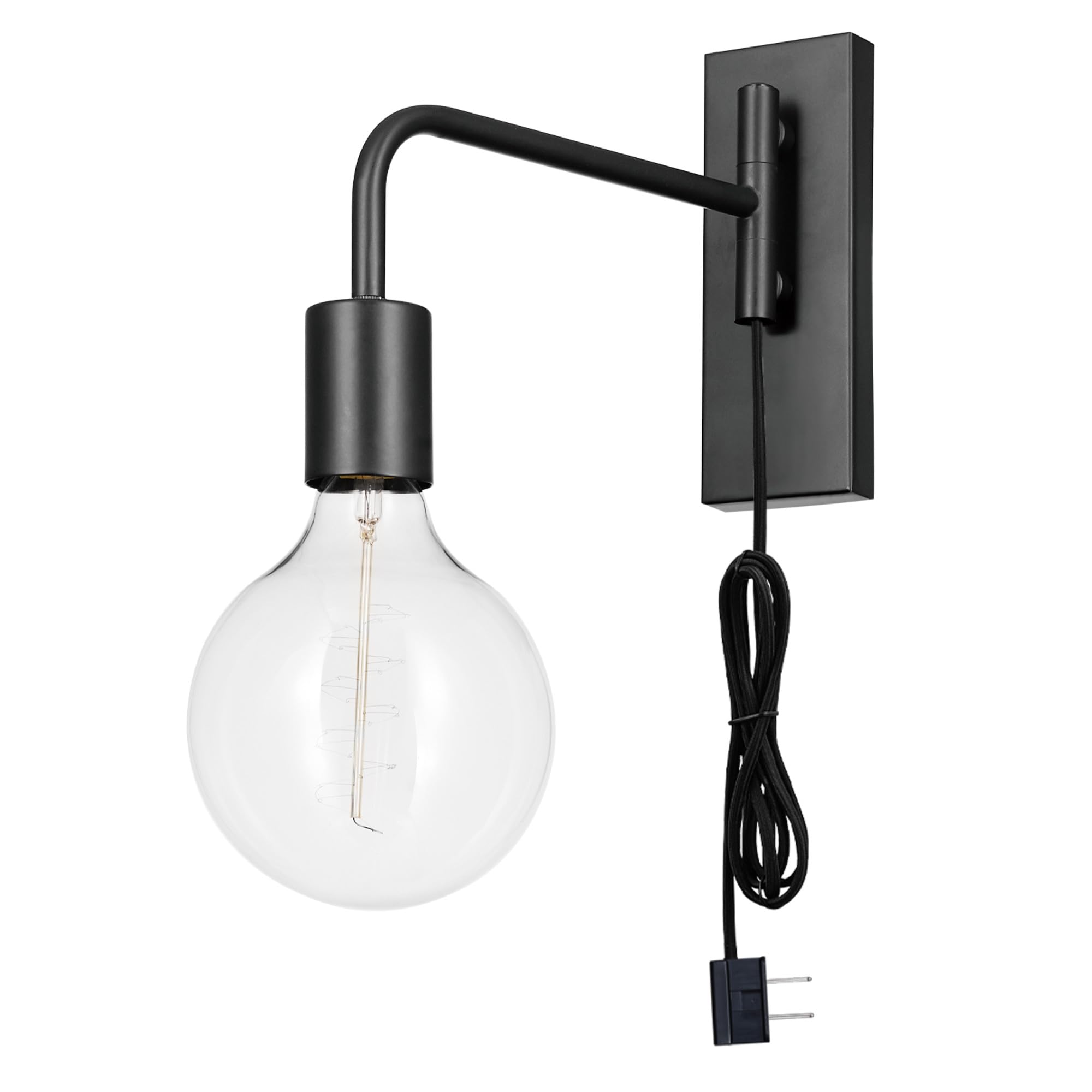 Globe Electric 51370 Matte Black 1-Light Plug-in Wall Sconce with Black Cloth Cord - Bedroom, Kitchen & Living Room Wall Lighting Fixture - Home Décor Wall Lamp (Bulb Not Included) - Perfect for Ambient Lighting in Hallways, Reading Nooks & Entryways
