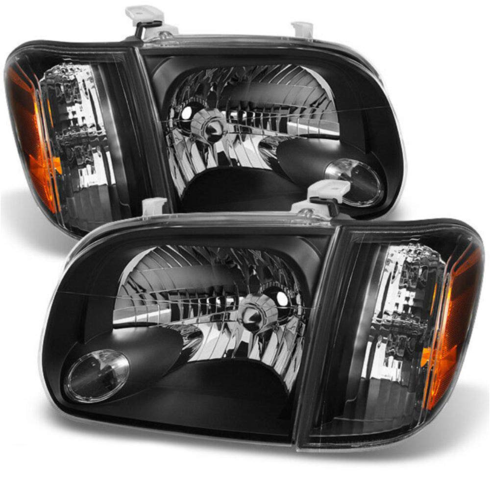 2005-2007 Chevy Silverado/GMC Sierra Headlights Pair - Black LED Headlights with Corner Lights for Double & Crew Cab | Durable Replacement for Night Driving & Off-Road Use