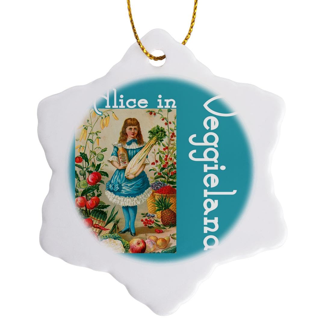 3D Rose Alice in Veggie Land Snowflake Christmas Tree Ornament - 3 Inch Holiday Decoration for Xmas Tree, Home, Office & Gift Giving
