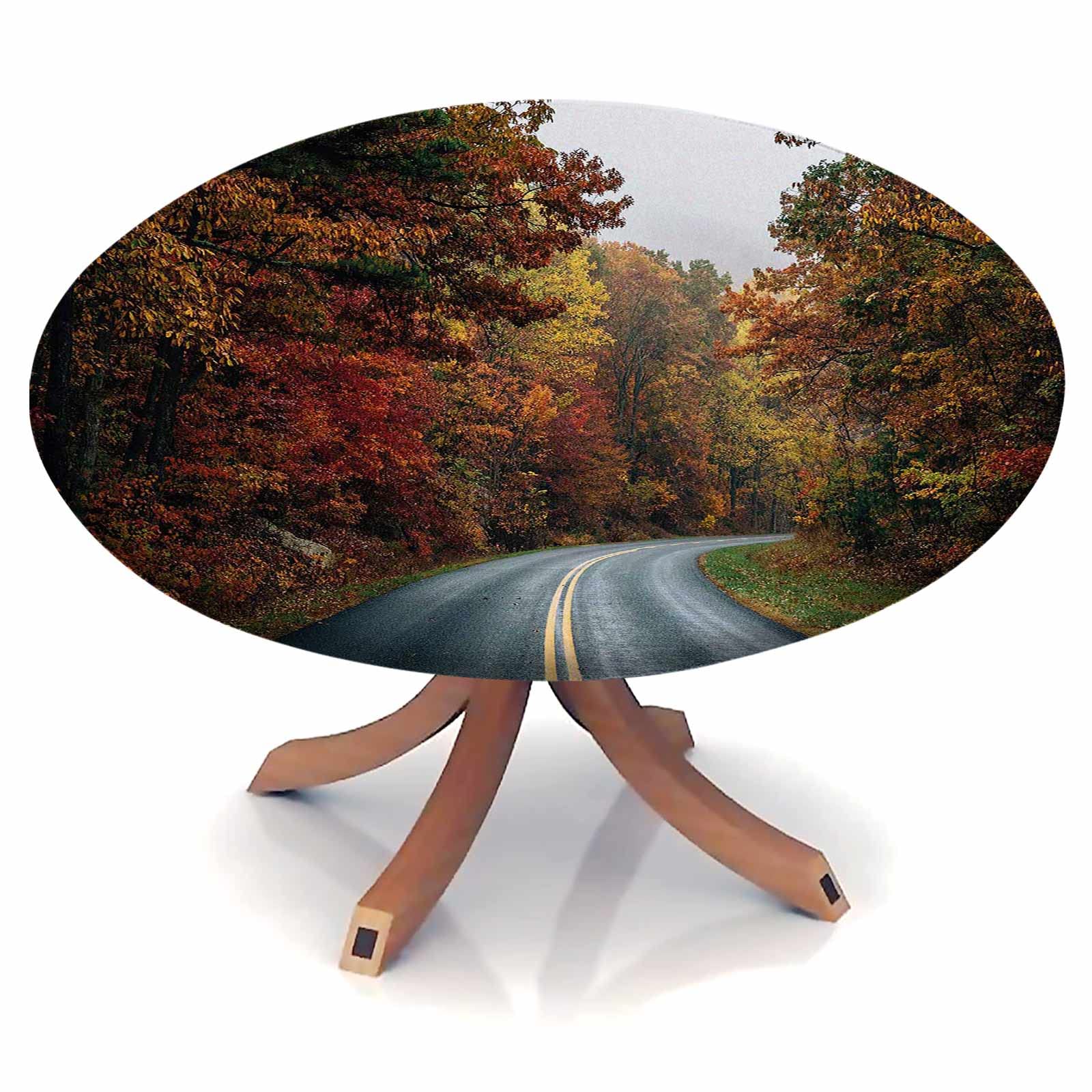 60 Inch Round Fitted Tablecloth - Colorful Fabric Table Cover for 48-56 Inch Round Tables | Perfect for Kitchen Dining, Buffet Parties, Camping & Outdoor Events | Appalachian Trail Inspired Design