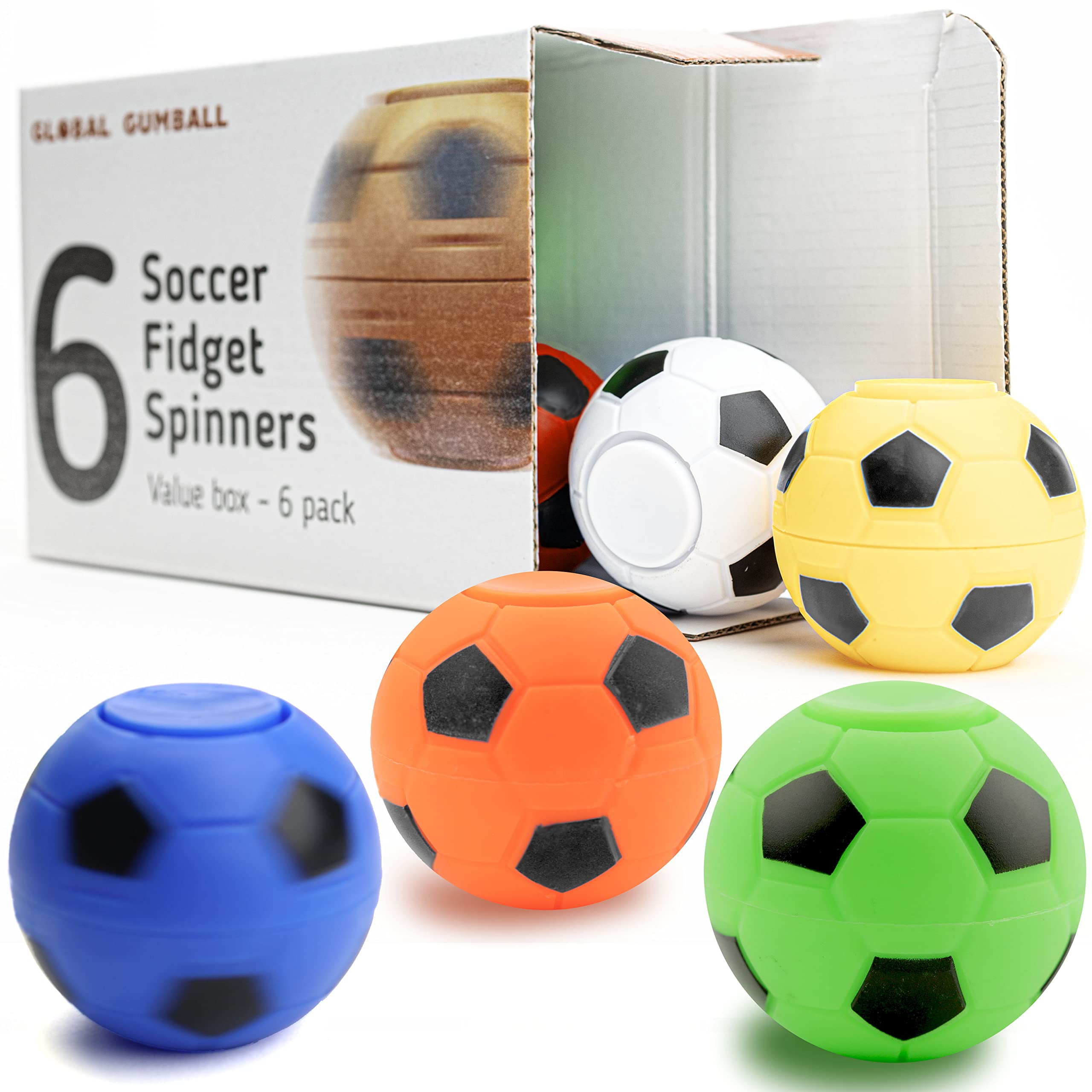 Entervending 2 Inch Fidget Spinner Balls Bulk Pack - 6 Piece Set with 6 Vibrant Colors - Stress Relief Toys for Kids & Adults - Perfect for Office, School, and Anxiety Relief