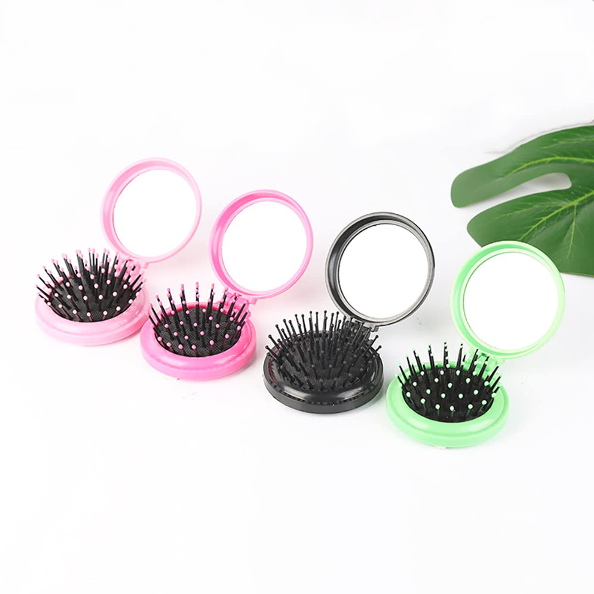 Portable Round Pocket Comb & Mirror - Mini Folding Travel Hair Brush with Cosmetic Mirror for Women & Men - Perfect for Travel, Purse, Gym & Everyday Carry (Small Size)