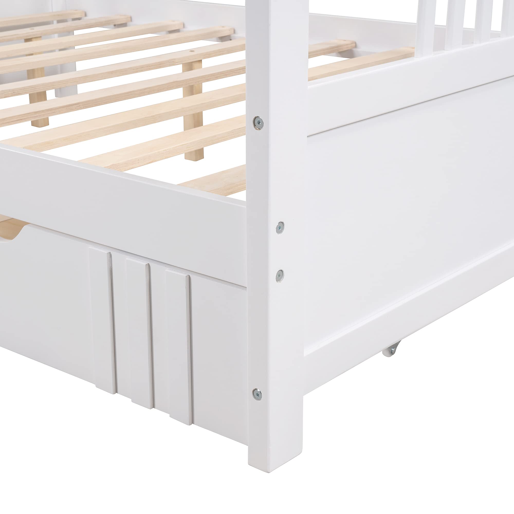 White Full Size Daybed Frame with 2 Storage Drawers - Sturdy Wooden Bed Frame for Kids, Teens & Adults - 10-Slat Support System - Perfect for Guest Rooms, Dormitories & Small Spaces