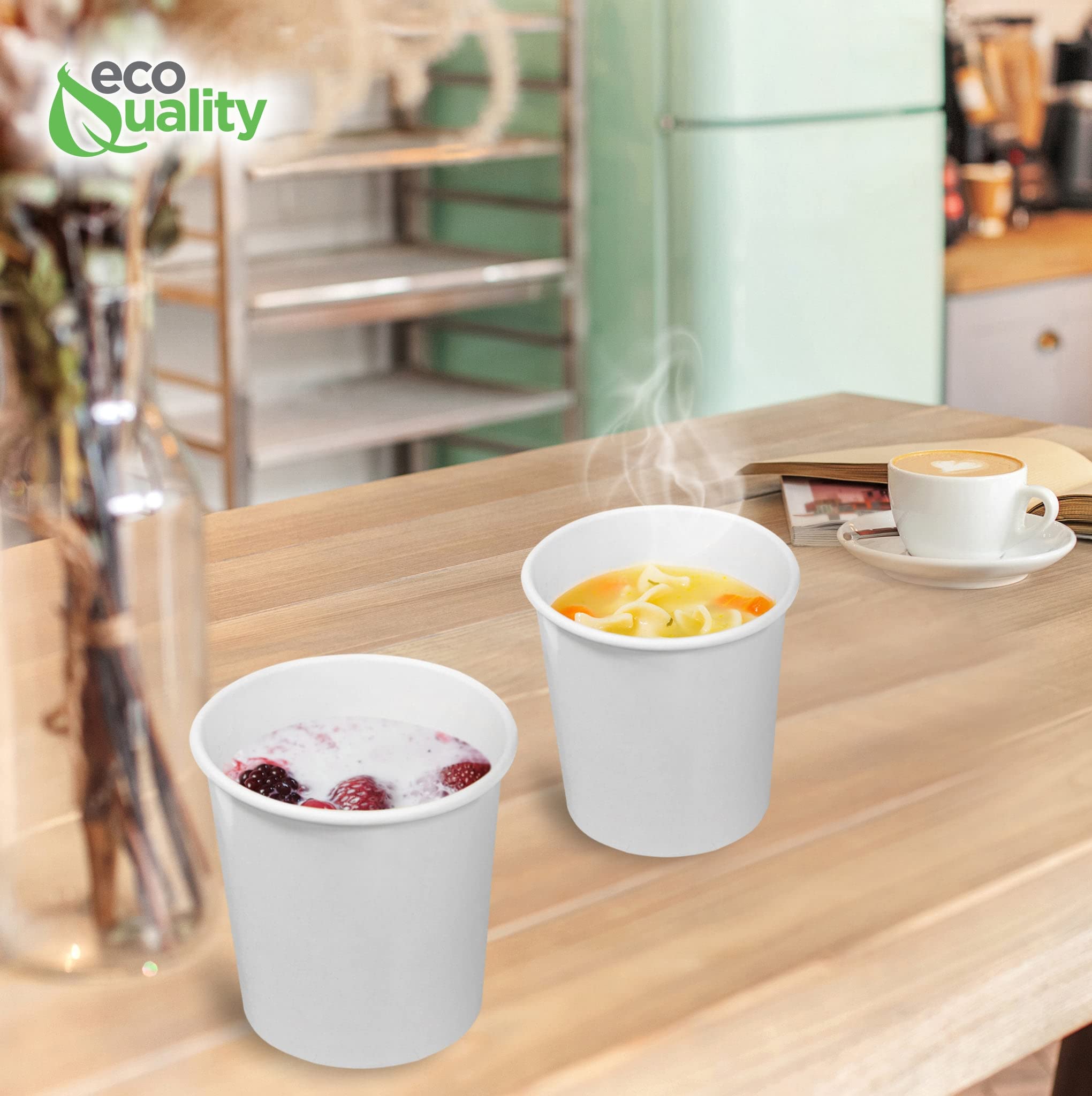 16oz Disposable White Paper Soup Containers - Eco-Friendly Ice Cream & Frozen Yogurt Cups - Microwave & Freezer Safe Dessert Bowls for Takeout, Food Storage, Parties & Catering (Pack of 150)