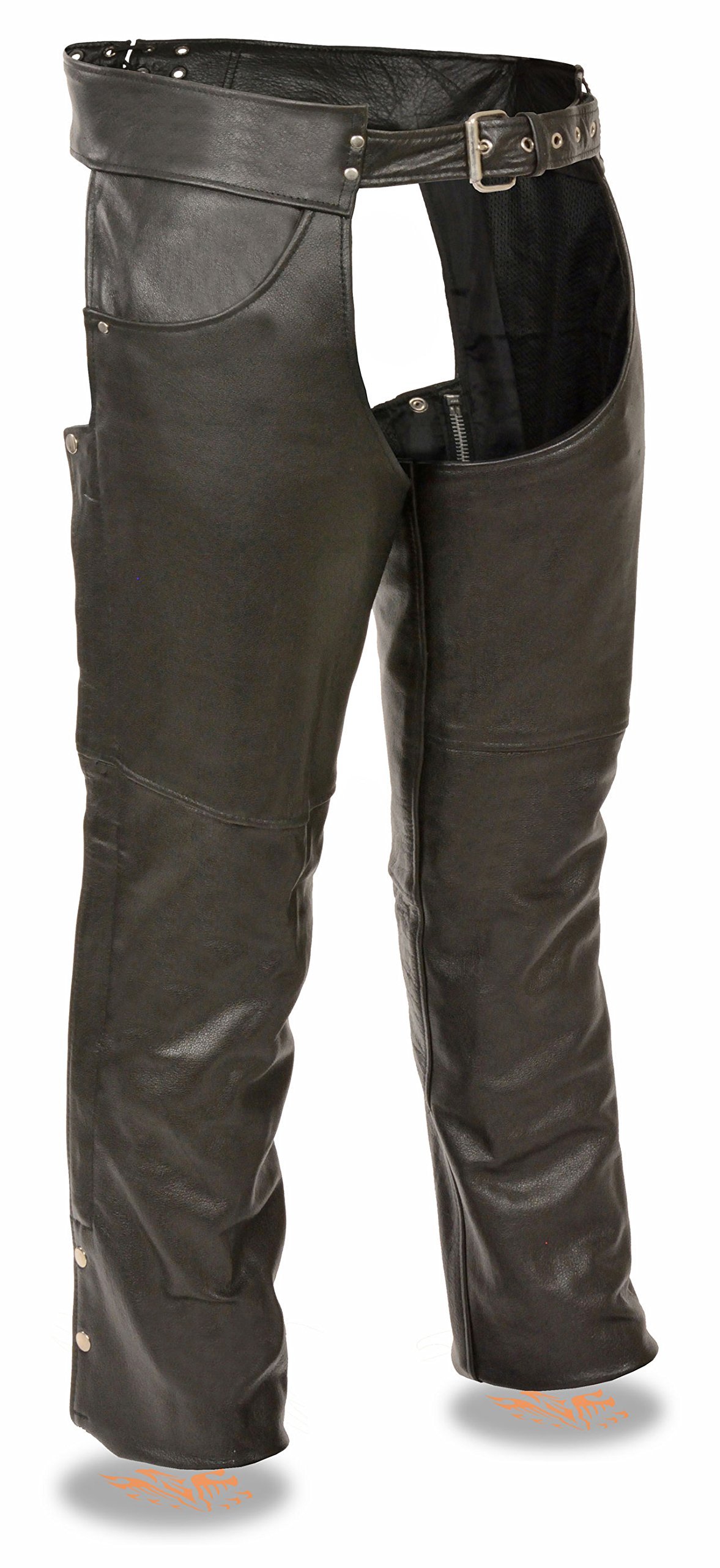 Milwaukee Men's Classic Leather Chaps with Jean Pockets - Black | Motorcycle Riding Gear for Harley, Cruiser & Biker Protection | Durable Leather Leg Cover for Outdoor Adventures