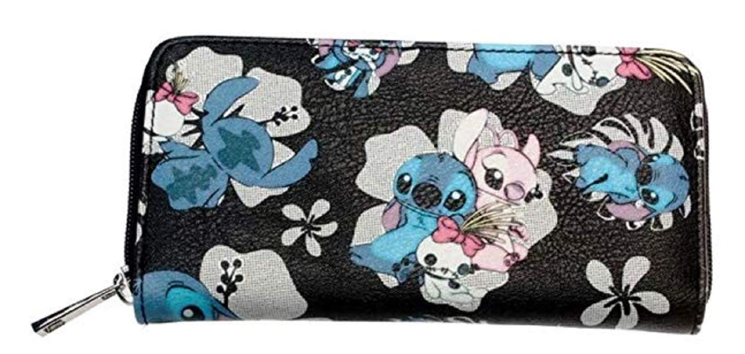 Lilo & Stitch Floral PU Leather Women's Wallet Clutch Purse - Cute Disney Handbag for Girls, Teens & Women - Perfect for Parties, Date Nights & Everyday Use