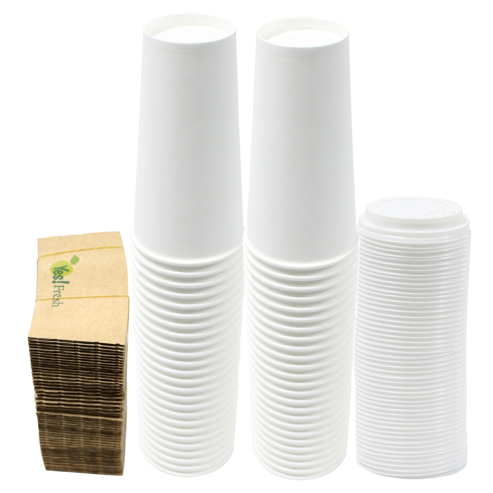 50 Pack 20oz Disposable White Paper Coffee Cups with Lids & Sleeves - Bulk Hot/Cold Drink Cups for Coffee, Tea, Hot Chocolate - Perfect for Cafes, Bistros, Offices & Takeout - Eco-Friendly To-Go Cups (50 Count)