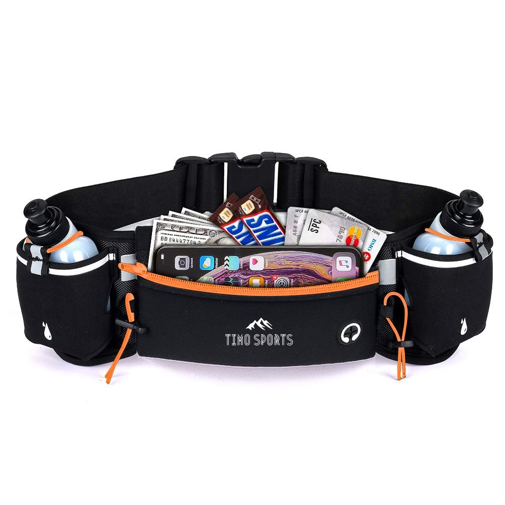 Adjustable Running Hydration Belt with 2 6oz Water Bottles - Lightweight Waist Pack for Jogging & Hiking - Fits iPhone & Android Phones Up to 6.5