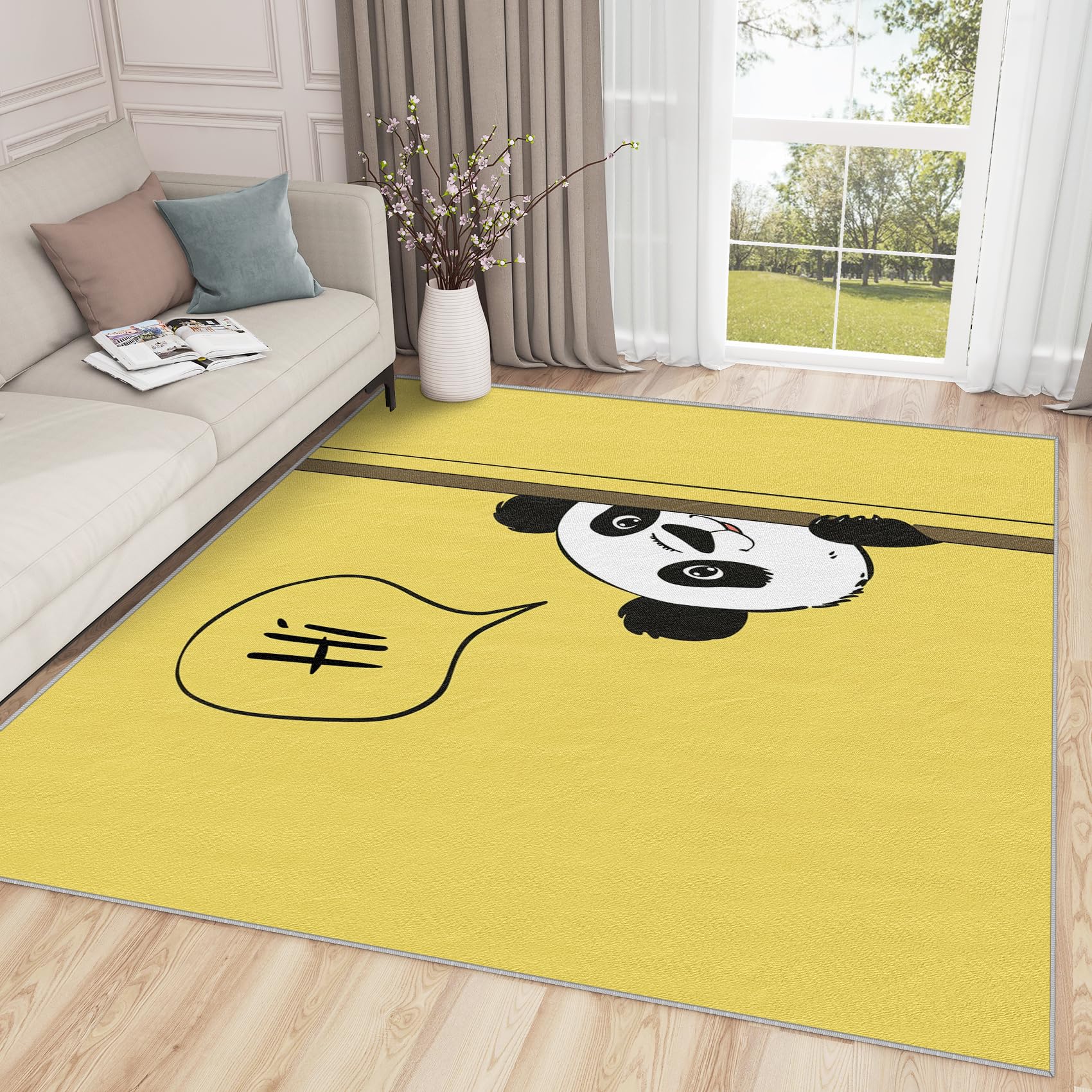 SherAvant 7x9 Panda Area Rug for Kids Rooms - Cute Cartoon Animal Nursery Rug - Kawaii Yellow Playroom Carpet - Soft Baby Floor Mat for Bedroom Decor & Gifts - Perfect for Toddler Play Areas, Daycare Centers & Cozy Home Decor