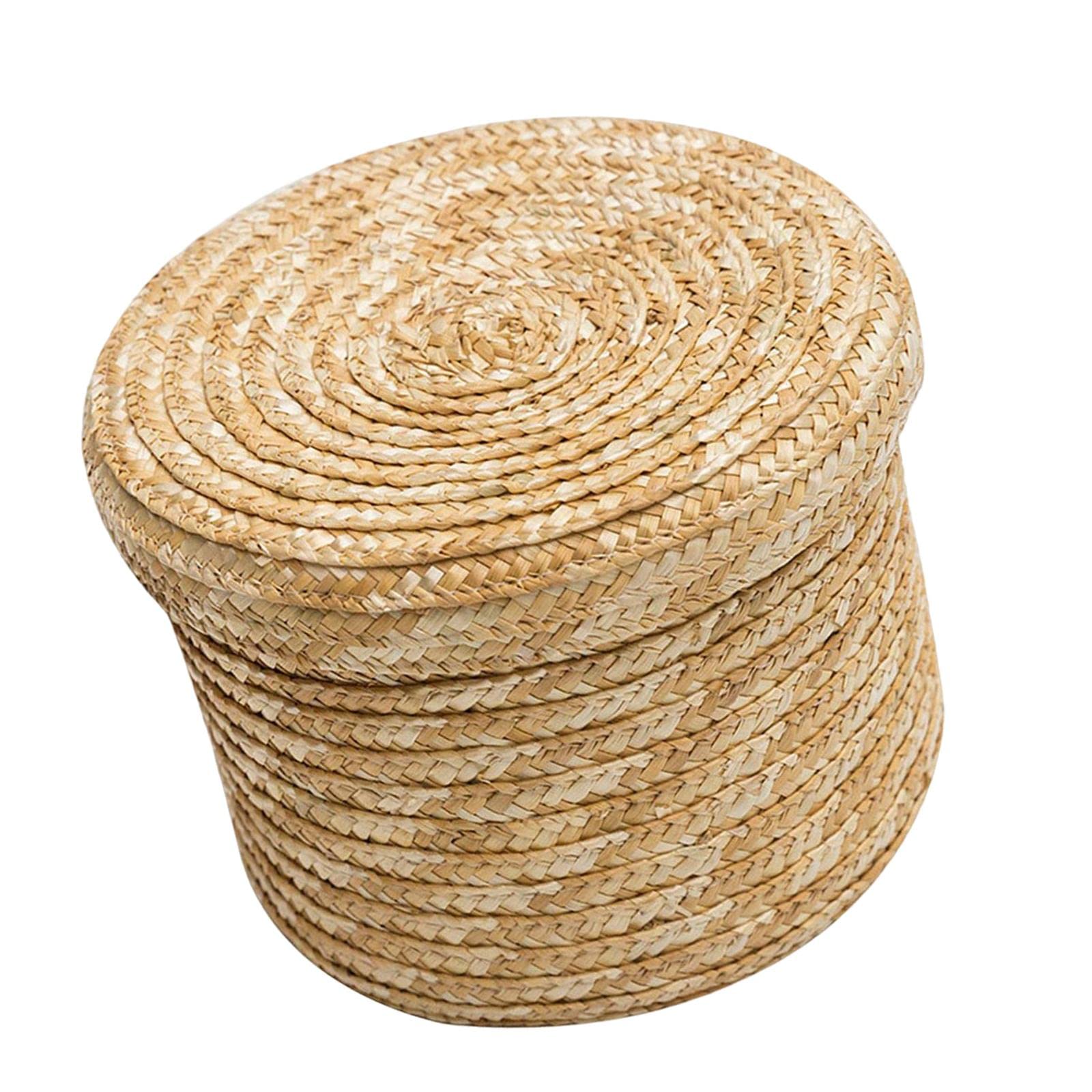 Gazechimp Round Hand Woven Storage Basket with Lid - Snack Organizer, Desktop Storage Box for Dresser, Bedroom & Nursery Supplies (Medium) - Perfect for Home Organization & Decor
