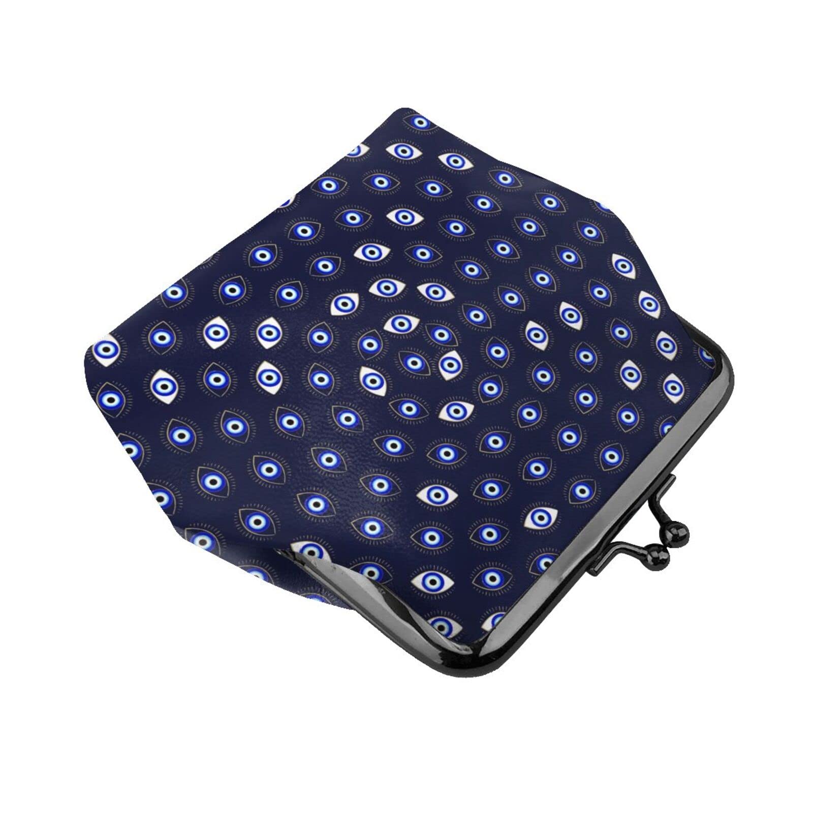 Blue PU Leather Evil Eye Coin Purse with Buckle & Kiss-Lock Closure - Lucky Charm Wallet for Women, Perfect for Travel, Gifts & Everyday Use