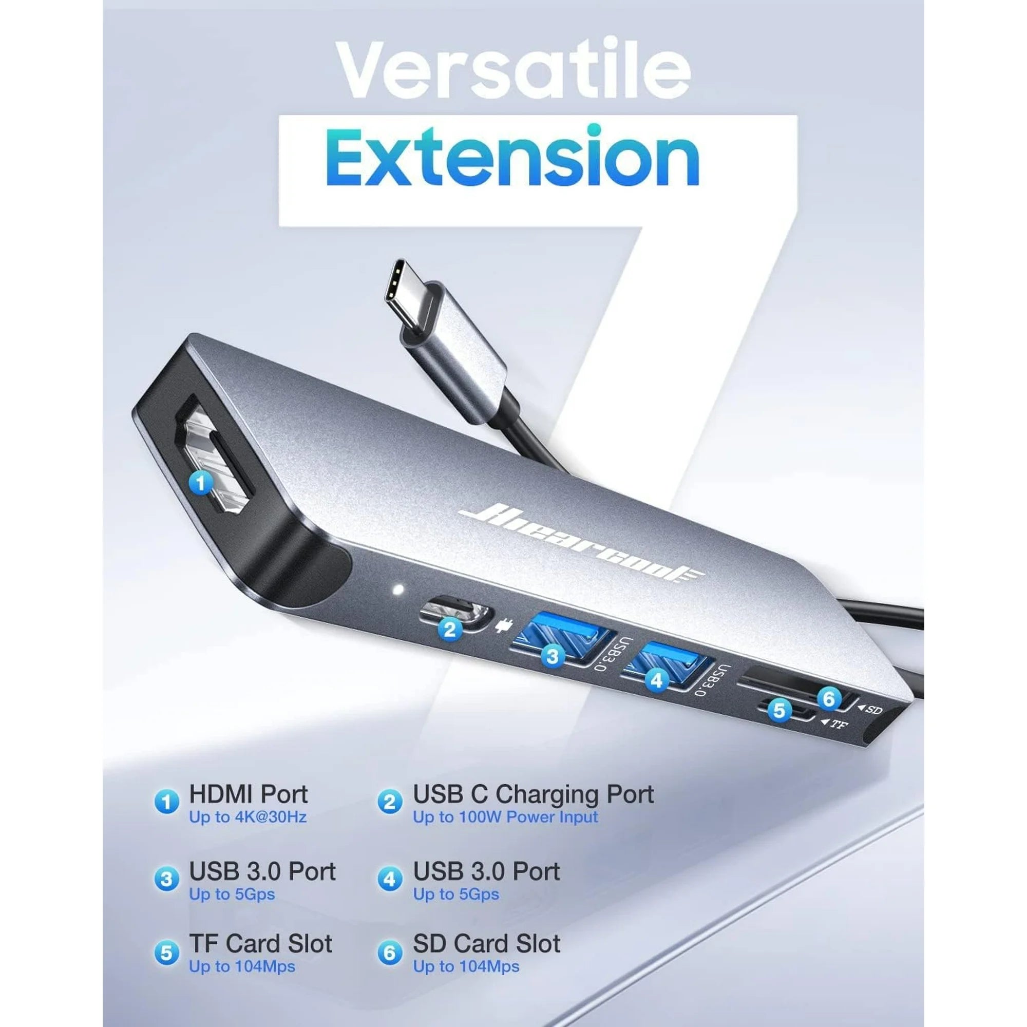 7-in-1 USB C Hub Multiport Adapter with 4K HDMI, USB 3.0, SD/TF Card Reader - Perfect for MacBook Pro, Dell XPS, and Chromebook Laptops (Home Office & Travel Use)