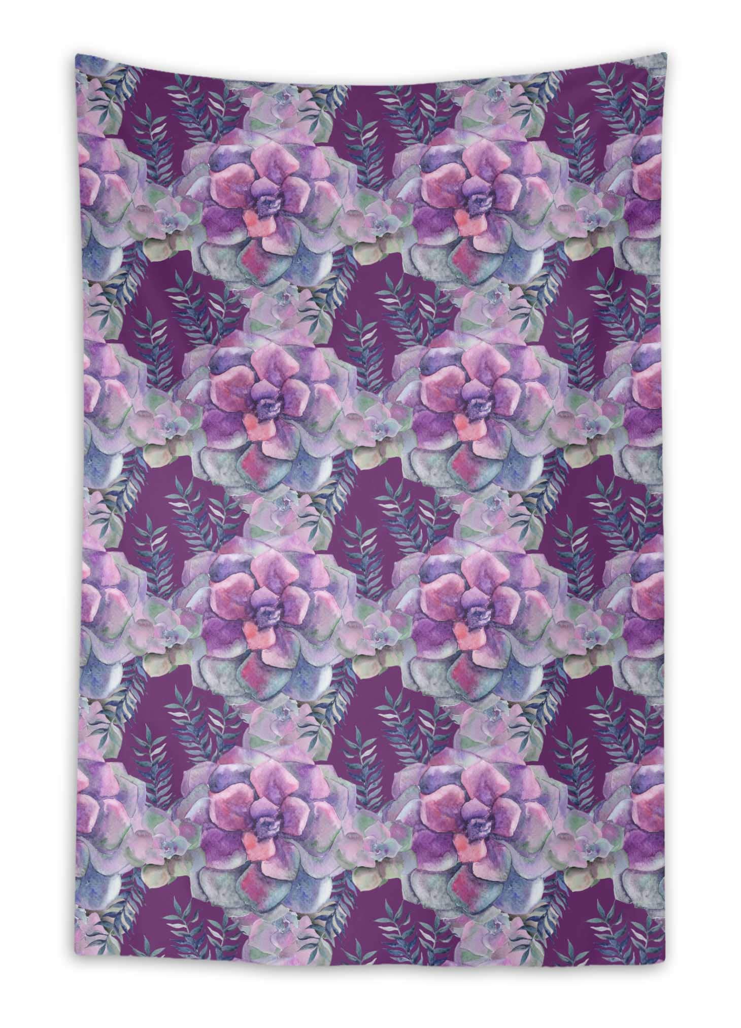Purple Leaves & Begonia Floral Beach Throw Tapestry - 58x58 Inch Printed Wall Art Decor for Bedroom, Living Room, Dorm & Boho Home