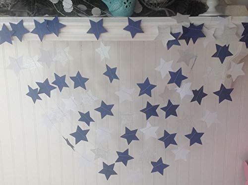 Navy Blue Glitter Silver Star Garland - 2 Pack Space Themed Party Decor for Birthday, Baby Shower & Outer Space Events | Perfect for Ceiling, Wall & Table Decorations