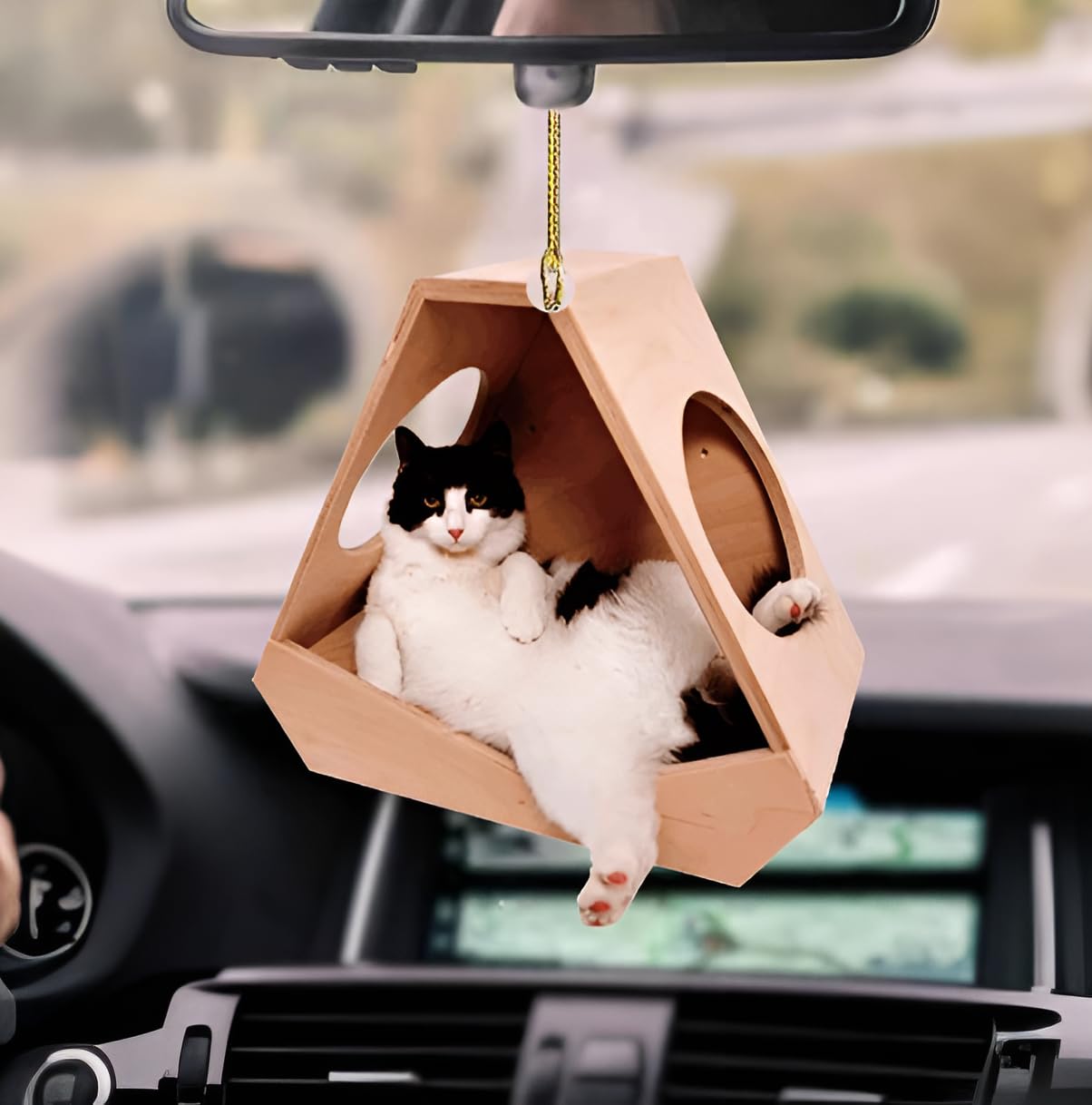 Adorable Cat Car Hanging Mirror Decor - Cute Rearview Mirror Pendant Accessories for Women & Girls - Perfect for Car Interior, Window Ornament & Christmas Decoration - Great Gift Idea for Cat Lovers