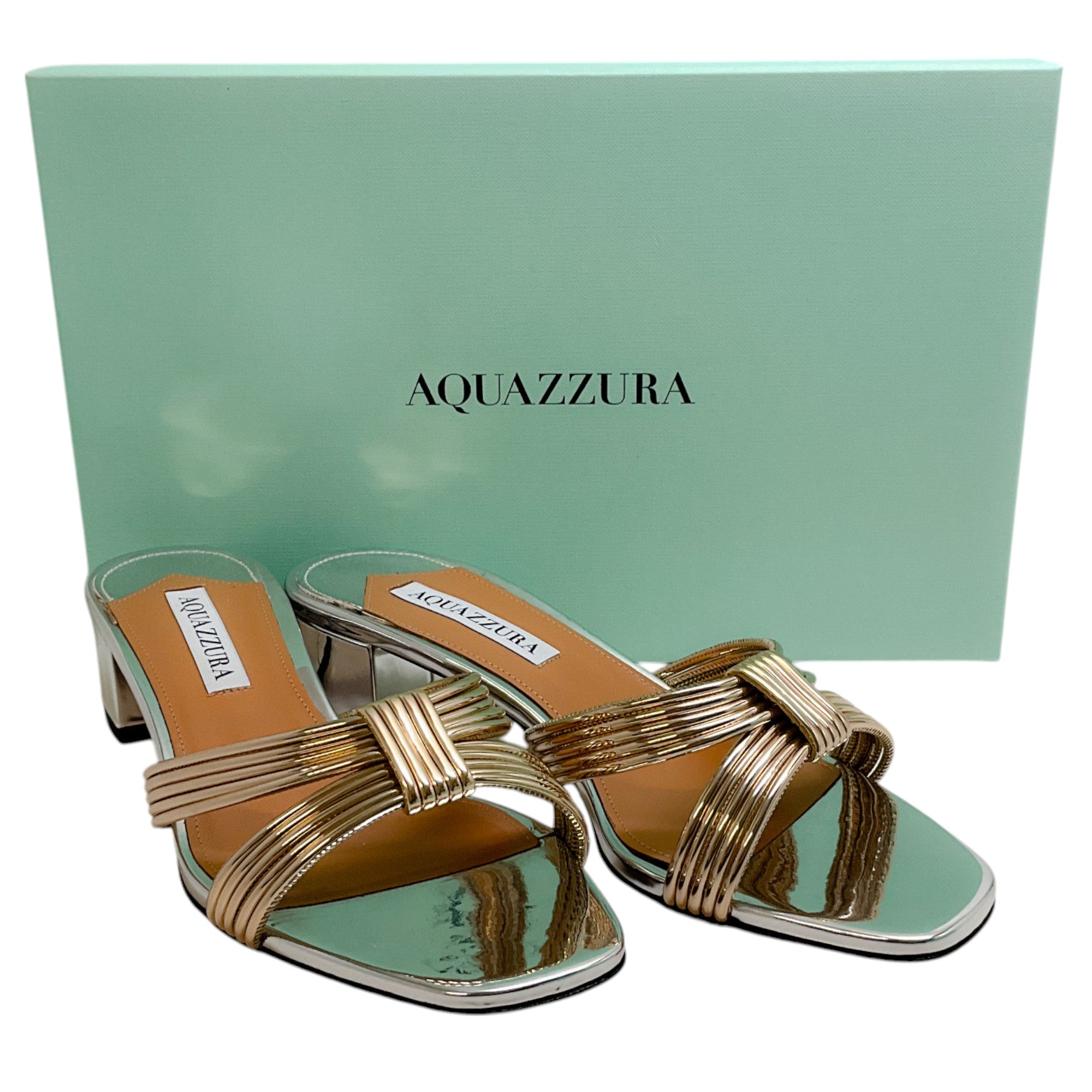 Aquazzura Silver & Gold Metallic Film Sandals for Women - Elegant Gladiator Flat Sandals for Summer, Beach, and Party Wear