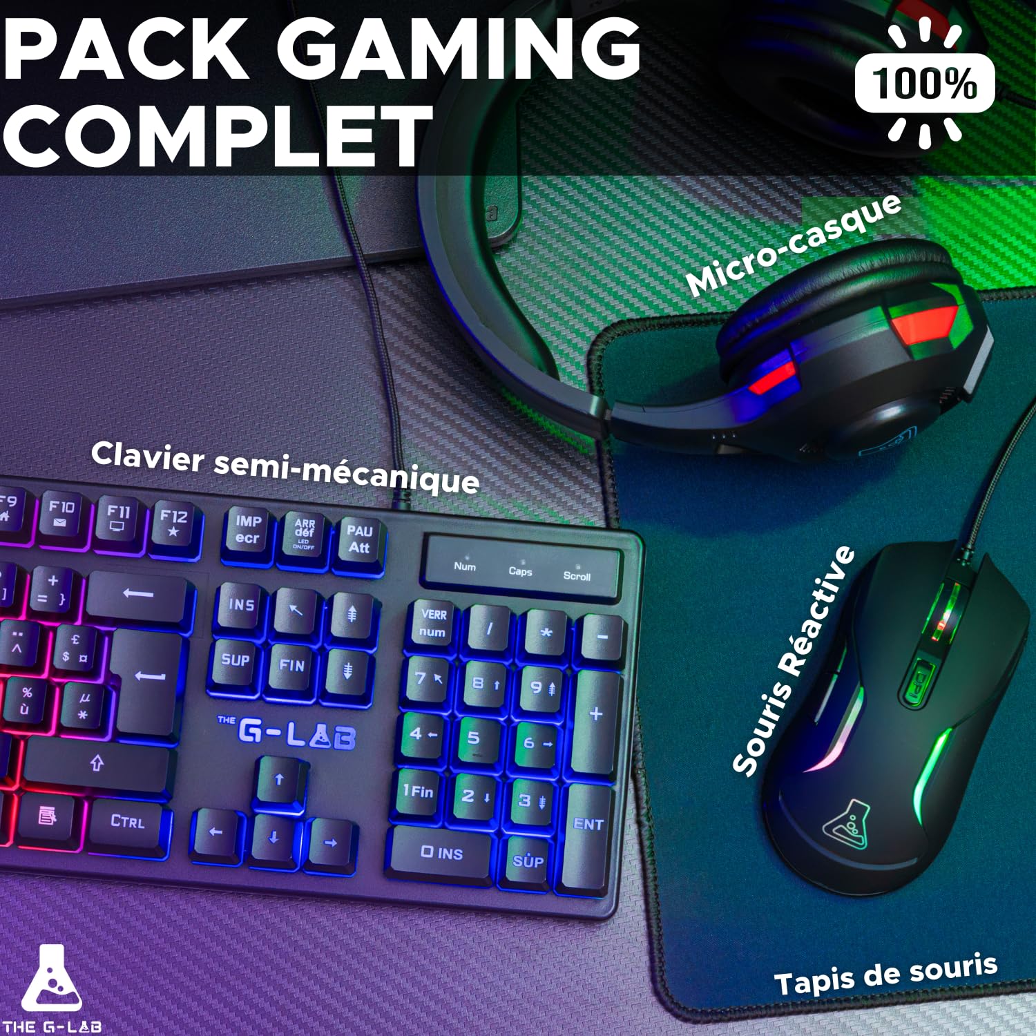 G-LAB 4-in-1 Gaming Combo Set - RGB Gaming Keyboard, 3200 DPI Gaming Mouse, RGB Gaming Headset & Anti-Slip Mouse Pad - Complete Gaming Setup (New Version) for PC, PS4, Xbox & Streaming Battlestations