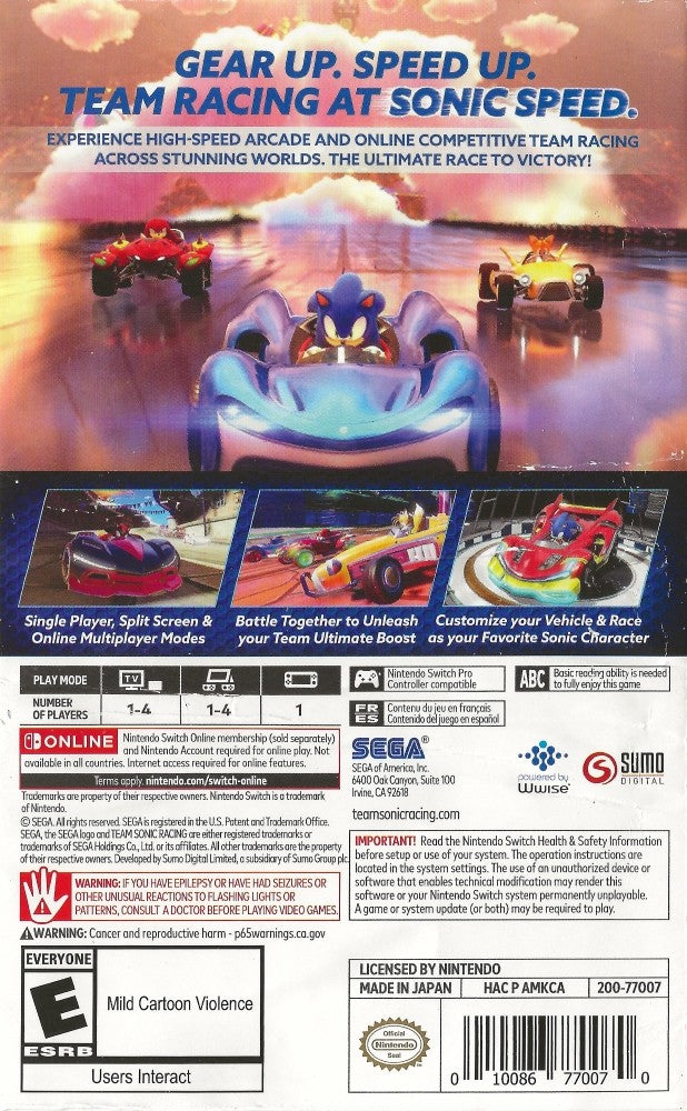 Team Sonic Racing - Fast & Fun Multiplayer Racing Game for Nintendo Switch, PS4, Xbox One | Perfect for Family Game Nights & Competitive Online Play