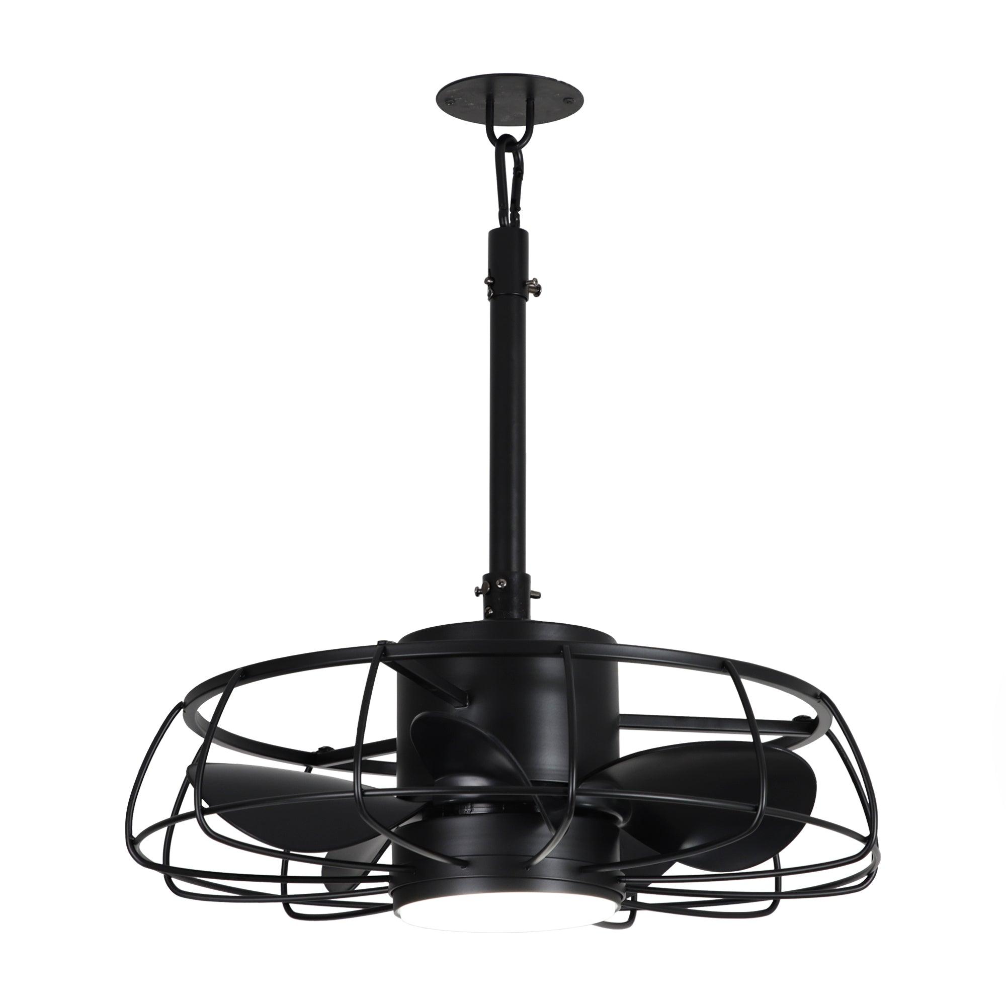 20 Inch Vistula Outdoor Ceiling Fan with Light - Black Industrial Style, DC Motor, Hanging Buckle Downrod - Perfect for Patio, Deck, and Covered Porch Cooling