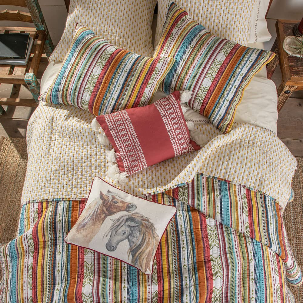 Wyeth Western Stripe Reversible Cotton Quilt - Full/Queen Size (88x92 Inches) - Red, Turquoise, Green, Orange, Yellow - Perfect for Bedroom, Guest Room & Cozy Farmhouse Decor