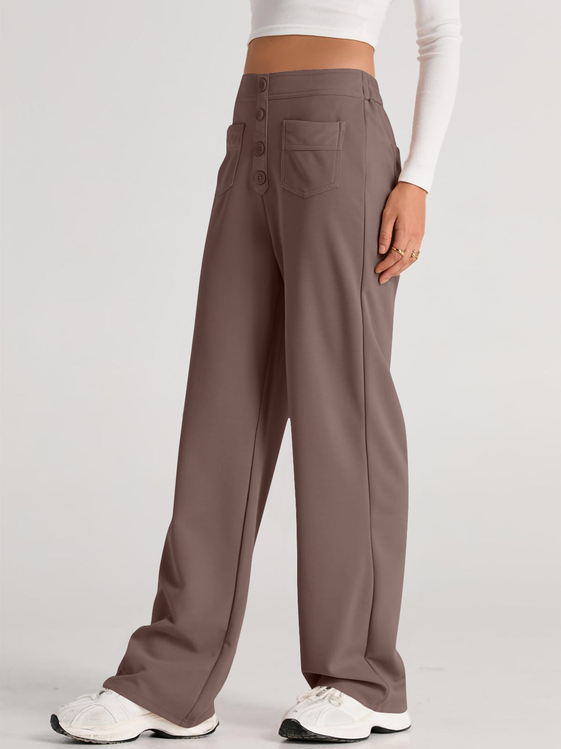 High Waist Wide Leg Pants for Women - Comfortable Stretchy Trousers with Elastic Waistband | Perfect for Office, Casual Wear & Travel