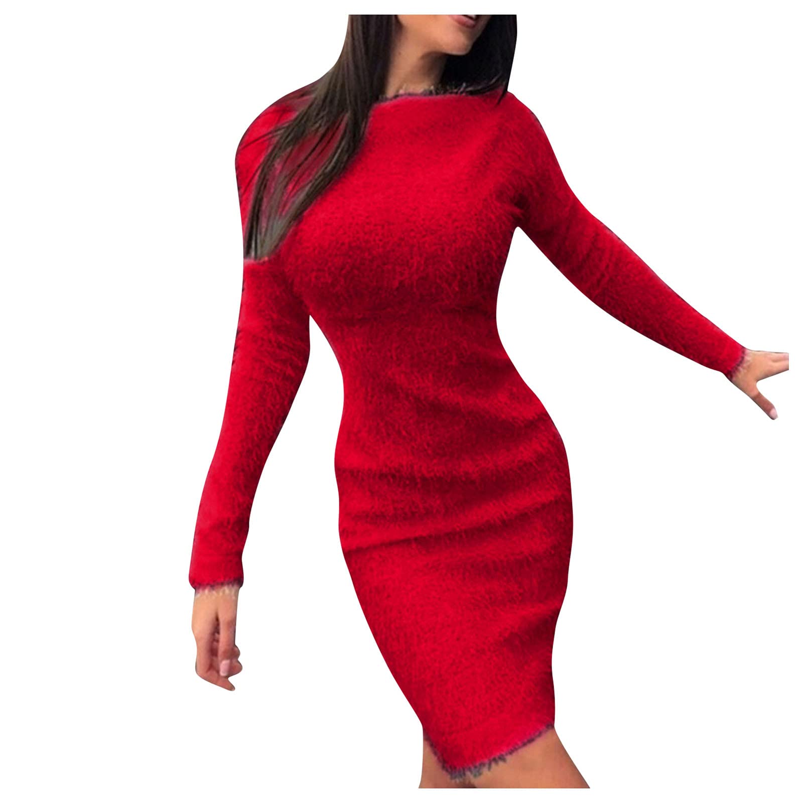 Holzkary Women's Turtleneck Knit Sweater Dress - Long Sleeve Slim Fit Plush Winter Pullover, Solid Color Casual Office Wear for Fall & Winter | Perfect for Work, Dating, and Holiday Outfits