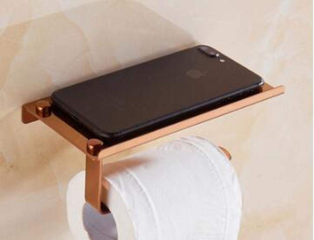 Stainless Steel Toilet Paper Holder with Shelf - Rose Gold Bathroom Tissue Roll & Phone Holder, Antique Towel Rack for Modern Bathrooms - Perfect for Small Spaces & Luxury Home Decor