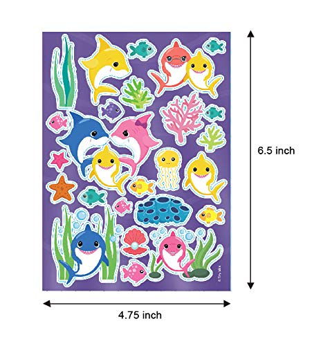Shark Birthday Party Favors Set of 108 pcs - 12 Treat Bags, 24 Kids Stamps, 12 Sticker Sheets, 12 Coloring Books, 48 Crayons - Perfect for Shark-Themed Birthday Parties, Classroom Rewards & Kids' Goodie Bags