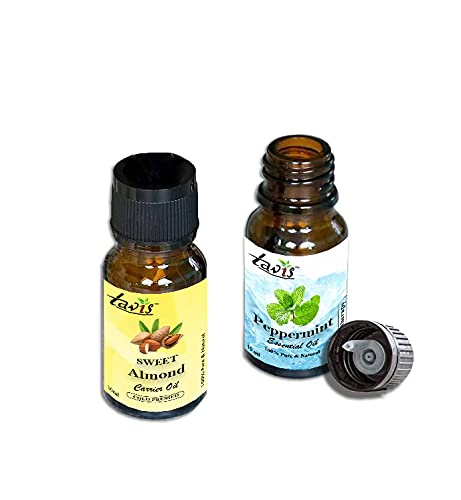 Tavis 100% Pure Peppermint Essential Oil & Sweet Almond Carrier Oil Set - Aromatherapy, Massage, Skin & Hair Care