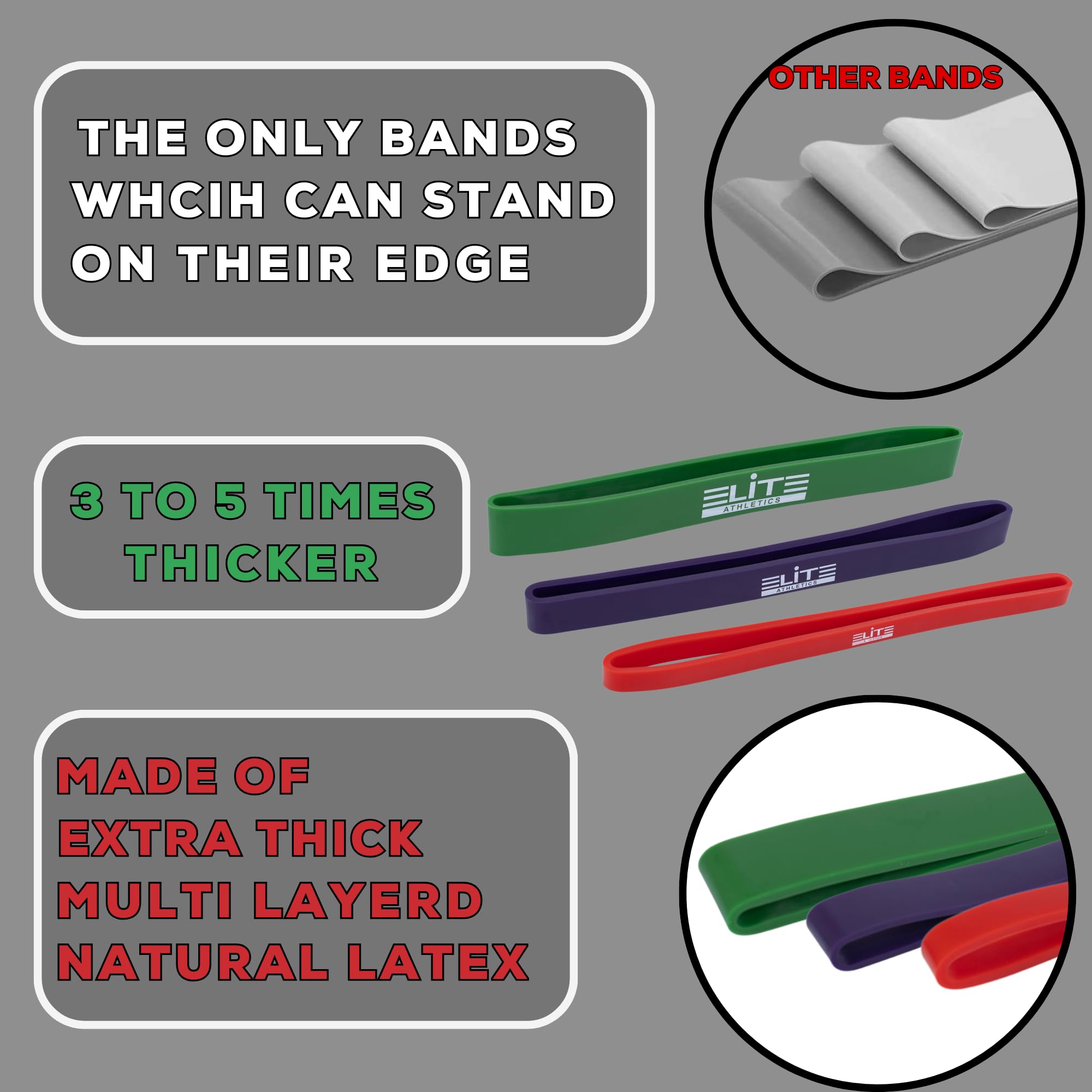 Premium Heavy Resistance Bands Set of 3 - Extra Thick Workout Bands for Deadlifts, Glute Activation & Booty Exercises - Ideal for Home Gym, CrossFit & Dynamic Warm Ups