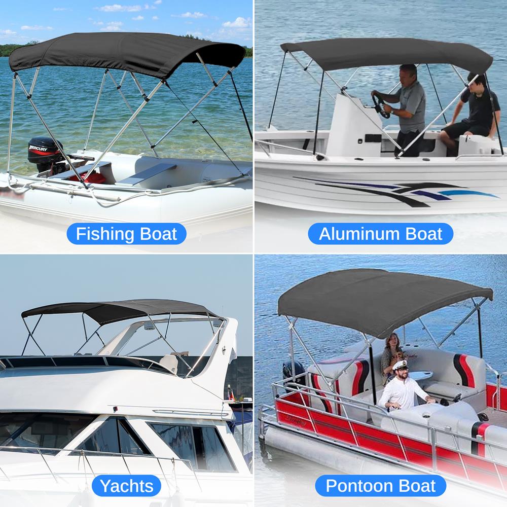 4 Bow Bimini Top - Universal Boat Canopy Shade Cover for Pontoon, Fishing & Ski Boats - UV Protection & Water Resistant - Perfect for Summer Boating & Outdoor Water Activities