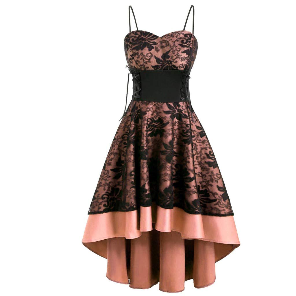 Vintage High Grade Cami Bandage Lace Up High Low Dress - Women's Sleeveless Party & Evening Club Dress for Night Out, Date Night, and Special Occasions