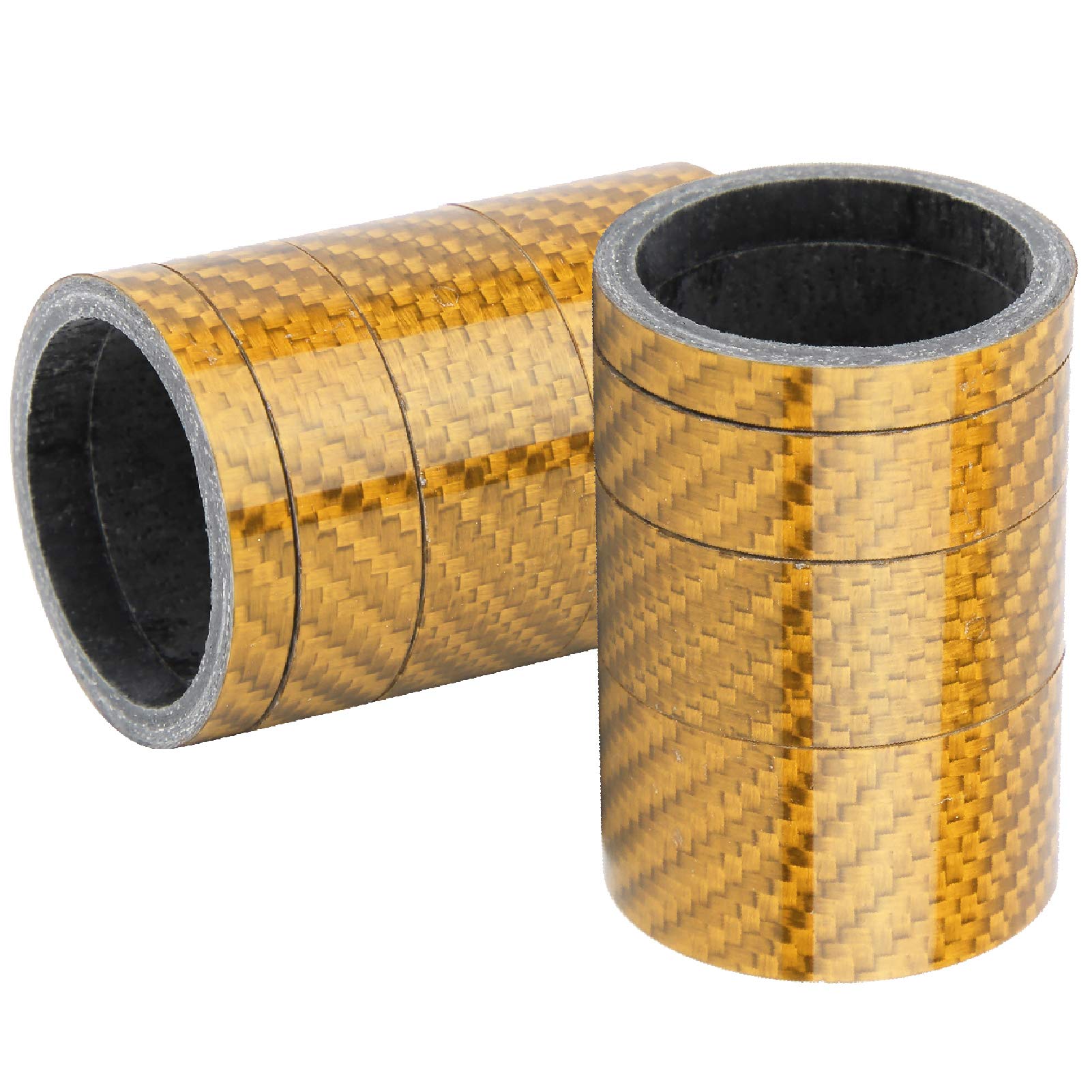 2-Pack Carbon Fiber Headset Spacer Kit - 5mm/10mm/15mm/20mm Gold Washers for Bicycle Fork - Perfect for MTB, Road & BMX Bike Upgrades