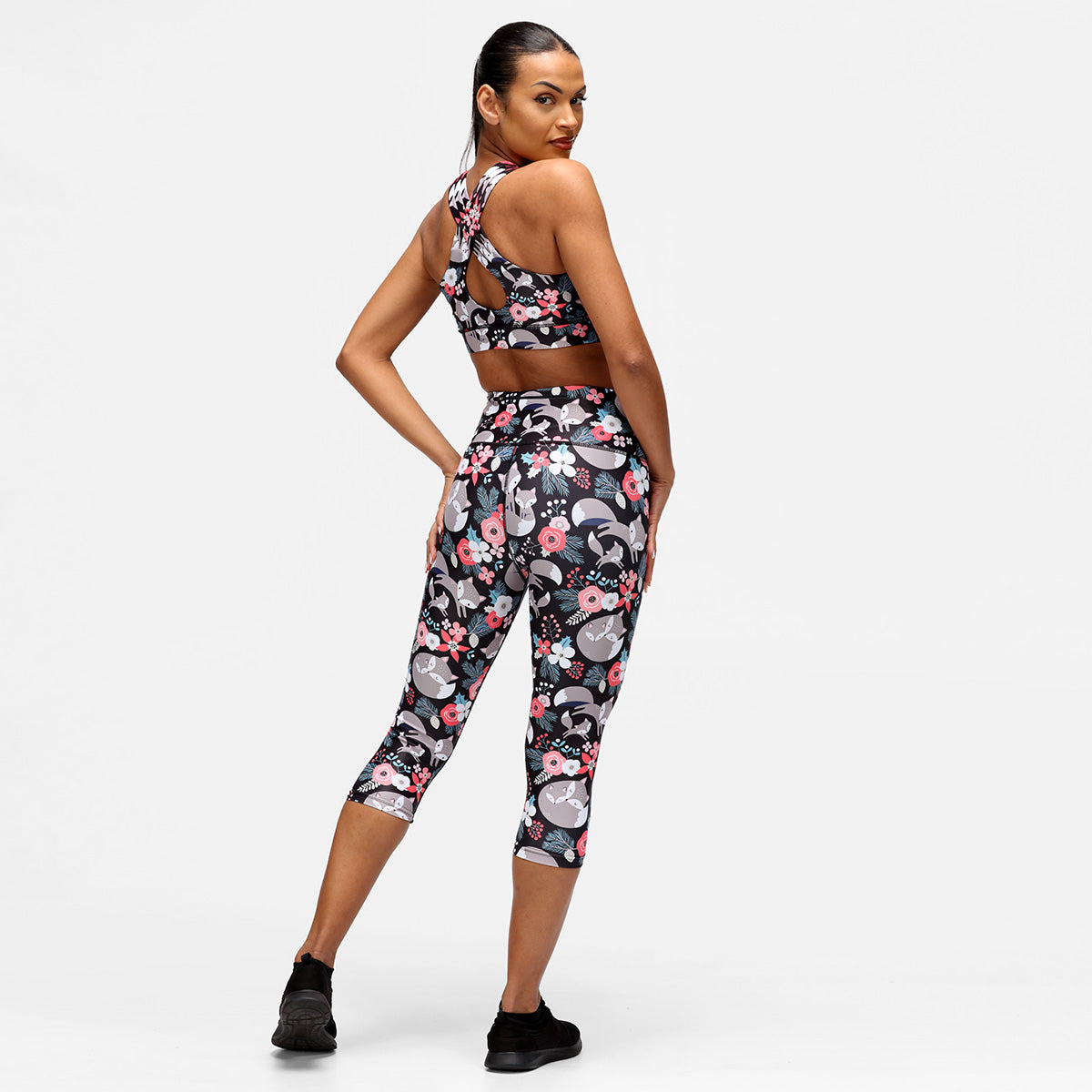Foxy Floral Capri Pants for Women - Comfortable Stretchy Yoga Pants with Floral Print - Perfect for Yoga, Workout, Lounge & Casual Wear