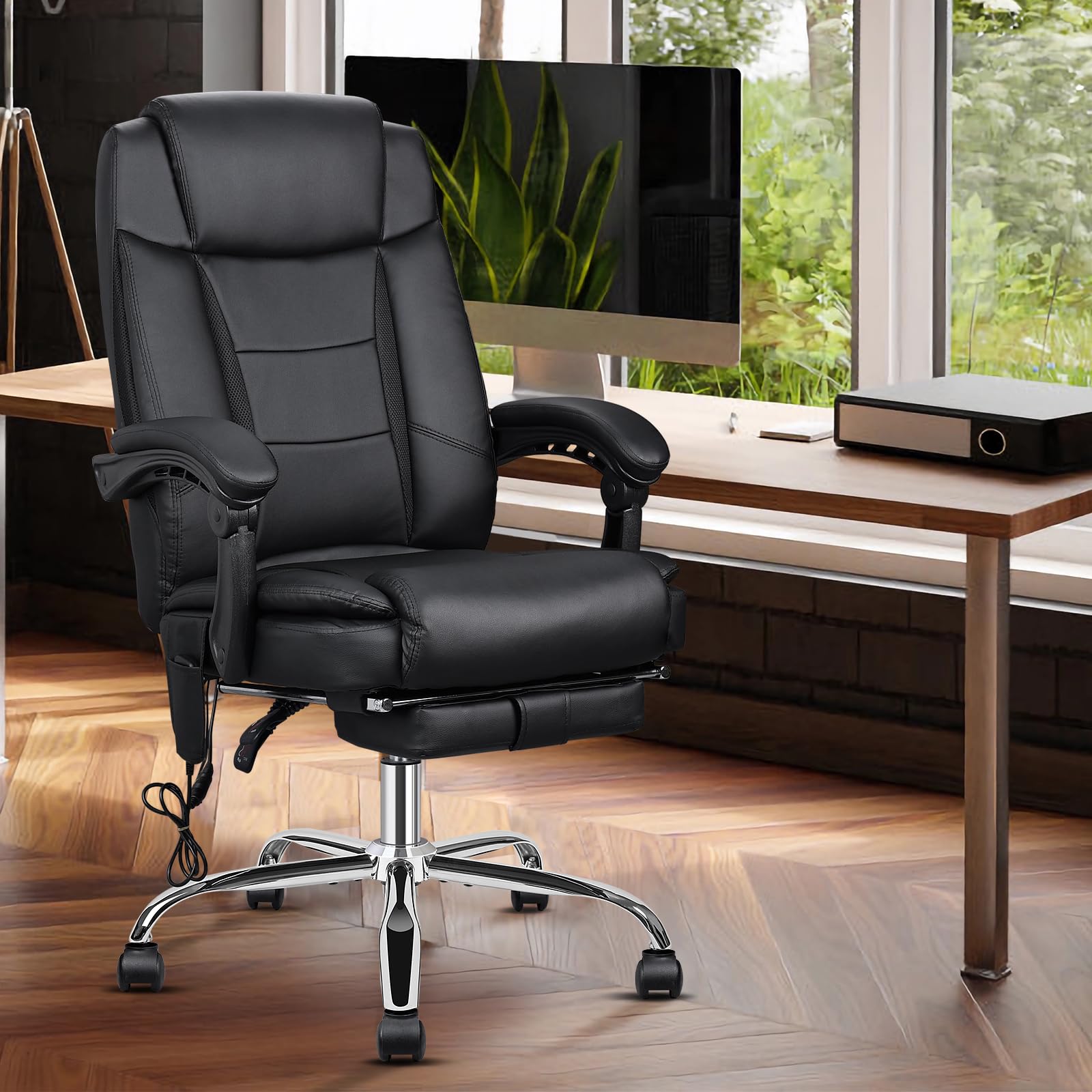 Ergonomic Office Chair with Heating & Massage - Big and Tall Executive Reclining Chair with Adjustable Lumbar Support, Footrest & Wheels - Perfect for Home Office, Gaming & Workspace Comfort