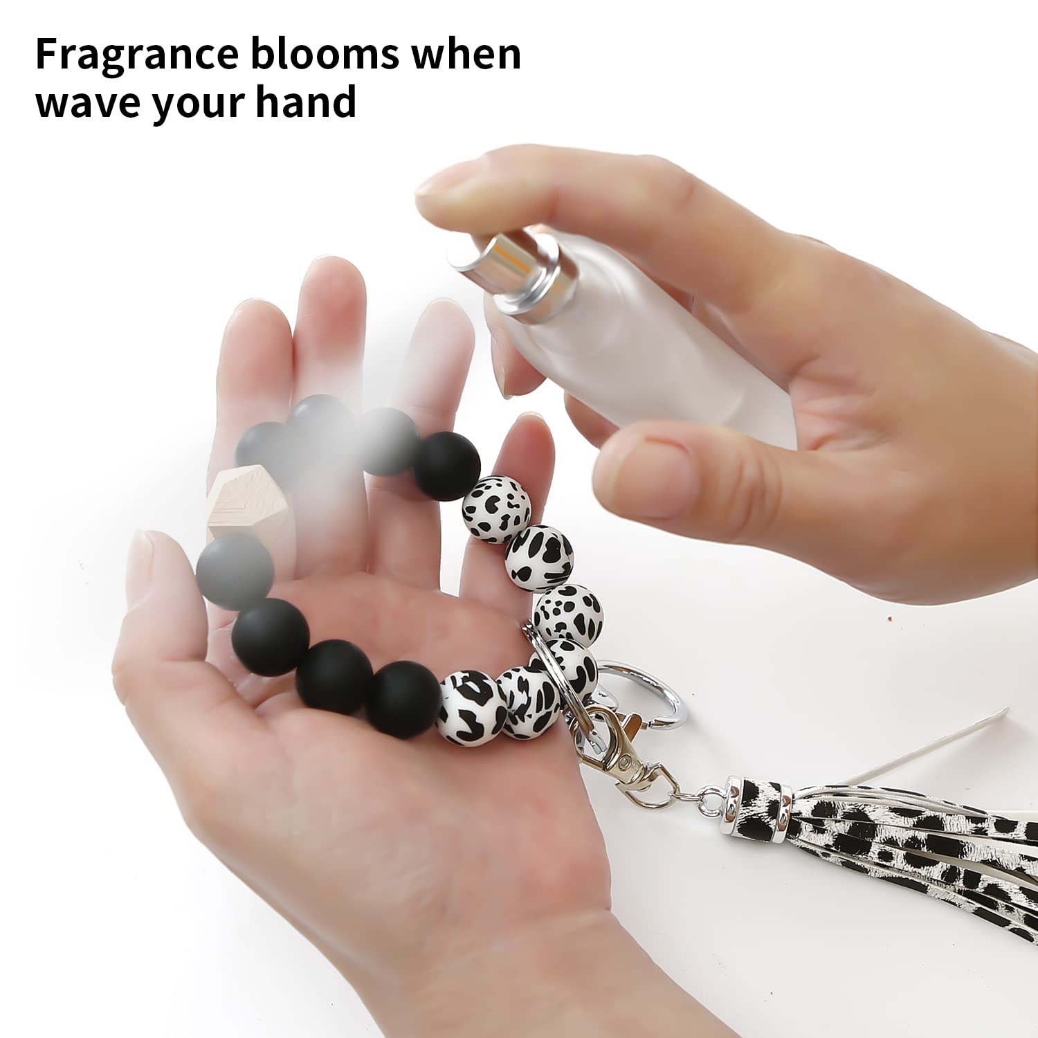 Cow Print Silicone Beaded Wristlet Bracelet Keychain with Leather Tassels - Stylish Car Keychain Key Ring for Women | Perfect Gift for Fashion Lovers & Everyday Accessory