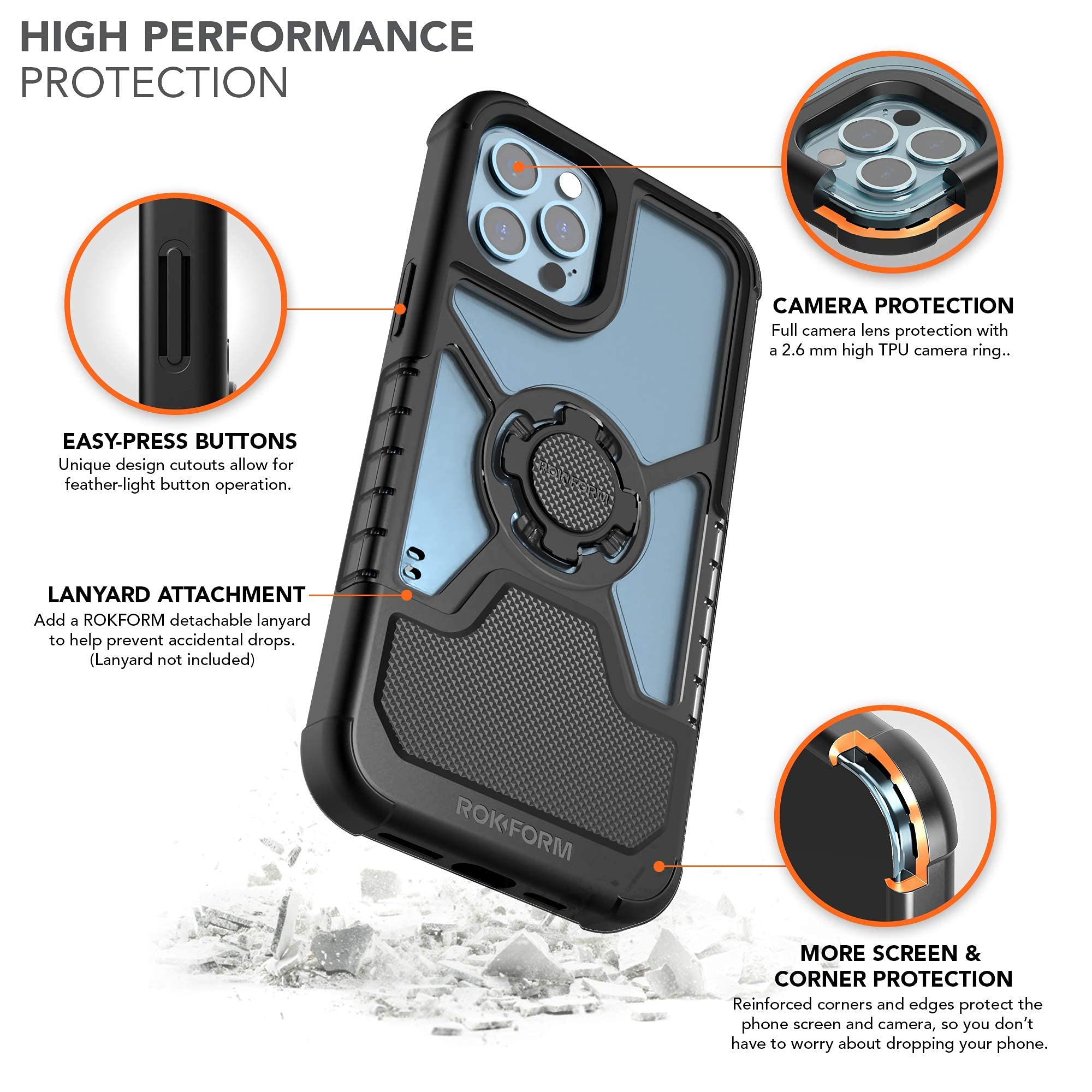 Rokform Crystal Clear Case for iPhone 12 & iPhone 12 Pro with Secure Motorcycle Phone Mount - Durable Protective Cover for Bike Riding, Commuting & Outdoor Adventures