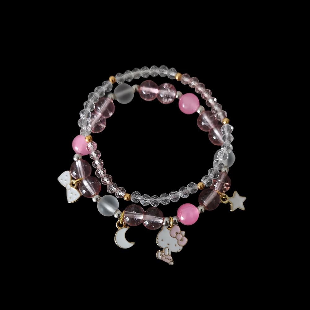NIQIPOK Cute Cartoon Kawaii Crystal Bead Bracelet - Elastic Beaded Friendship Bracelet for Women & Girls - Anime Matching Relationship Bracelet Set - Perfect for Gifts, Parties & Everyday Wear
