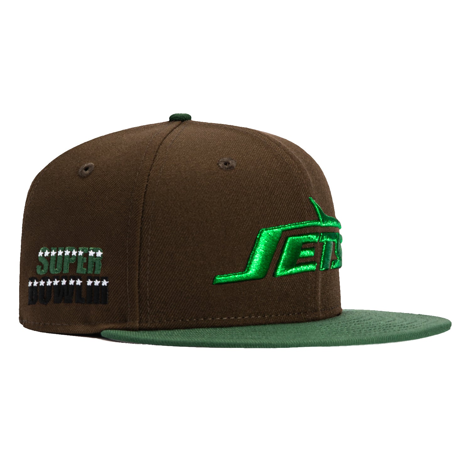 New Era 59Fifty New York Jets 1967 Super Bowl Patch Snapback Hat - Brown & Green - Vintage NFL Football Fan Gear for Game Day & Collectors