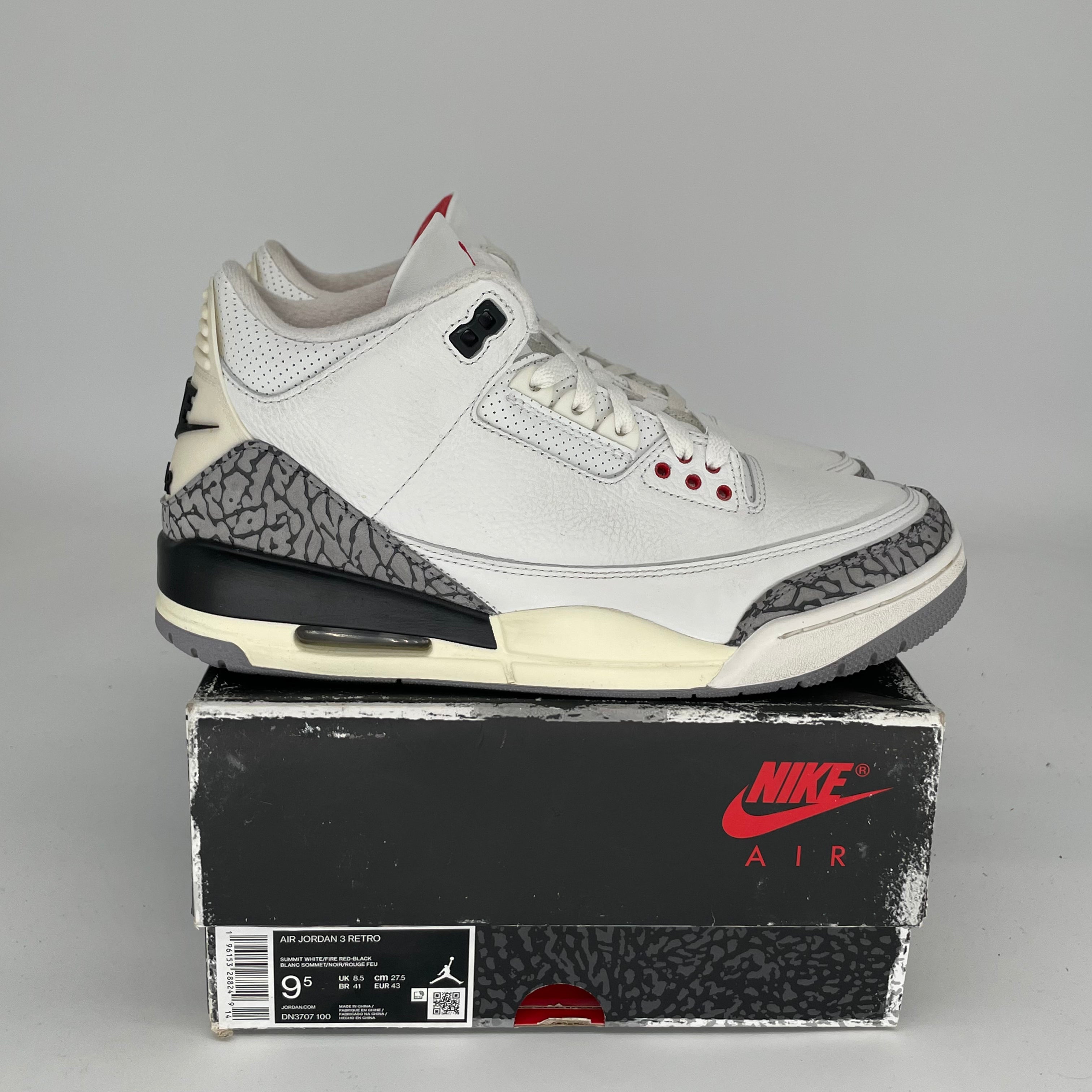 AIR JORDAN 3 White Cement Reimagined Retro Sneakers - Men's Size 9.5 (DN3707-100) - Authentic Basketball Shoes for Streetwear & Casual Style
