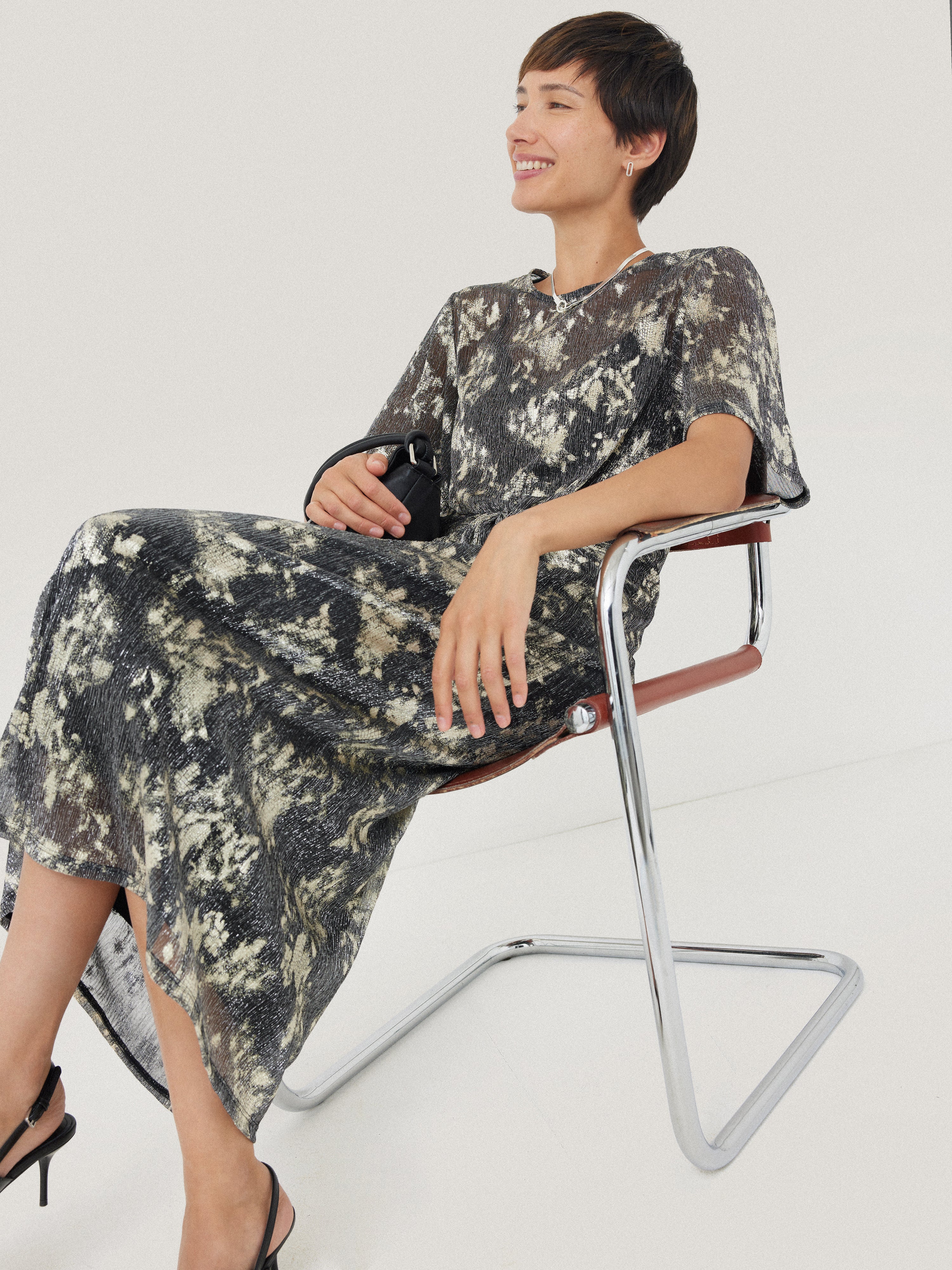 Elegant Metallic Knot Front Dress in Gold - Perfect for Evening Parties, Weddings & Special Occasions
