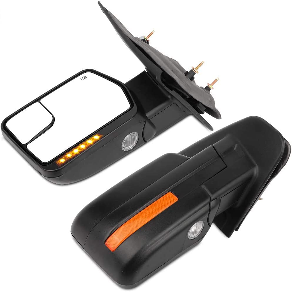 CCiyu Power-Adjusted Heated Towing Mirrors with Turn Signal & Puddle Light - Compatible with 2004-2014 Ford F-150 Series Trucks (LH Left & RH Right, Black) - Perfect for Enhanced Visibility & Safety While Towing or Night Driving