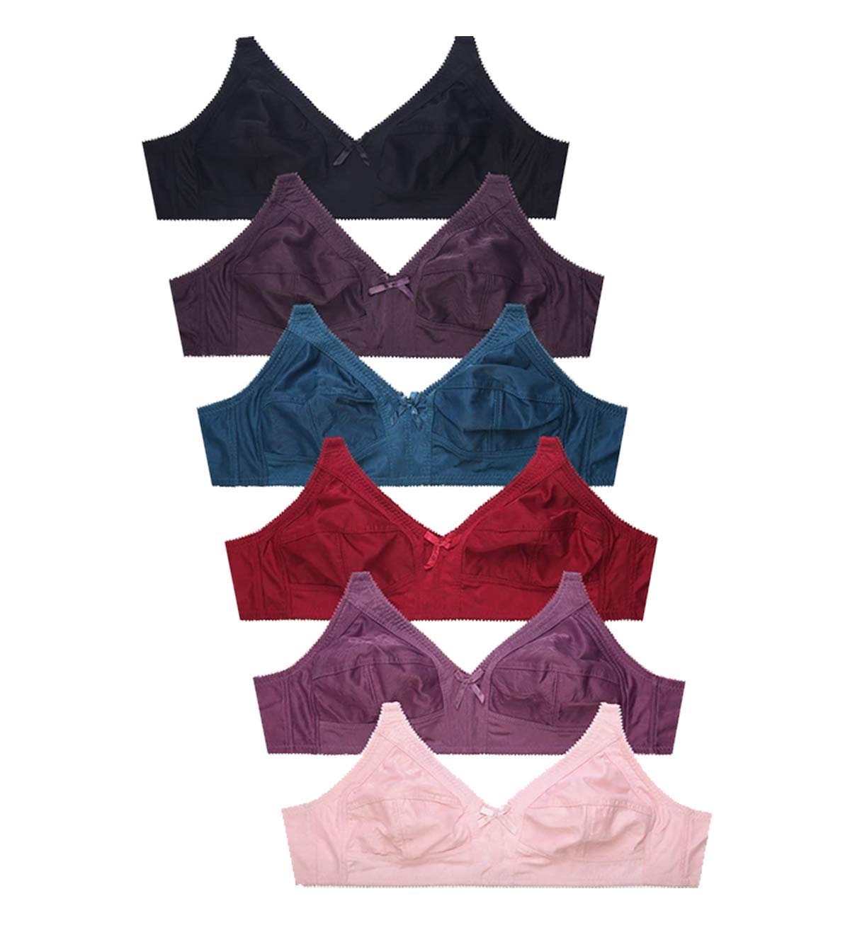 6-Piece Wireless Lace Full Cup Bra Set - 3-Hook Back, No Padding, Wire-Free - Comfortable Support for Everyday Wear & Special Occasions